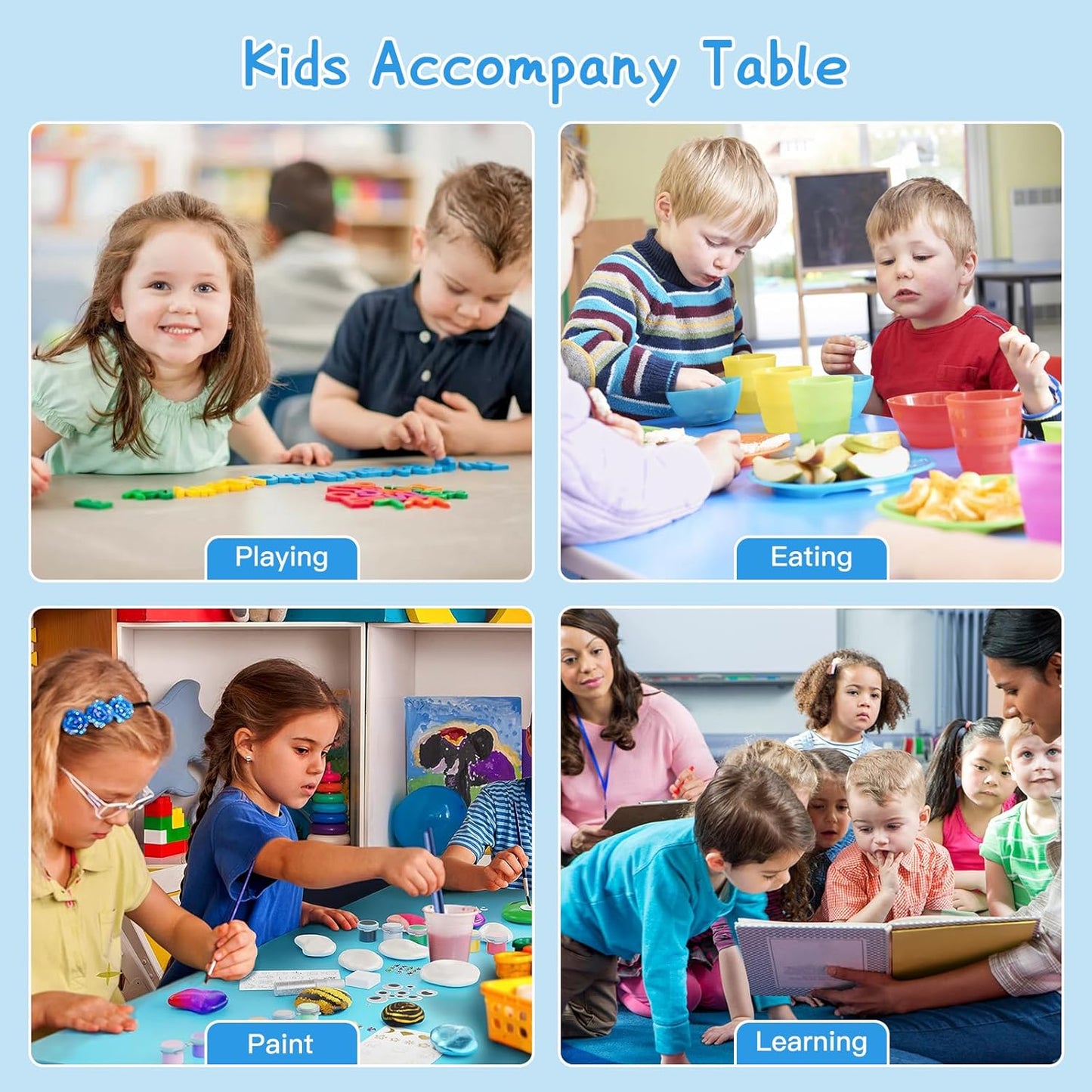 Kids Table and 4 Chairs Set，Height Adjustable Children Table & Chair，Toddlers Study Multi-Activity Table with 47.2"x23.6" Wipe-Clean Desktop，for Classrooms, Homes & Daycares
