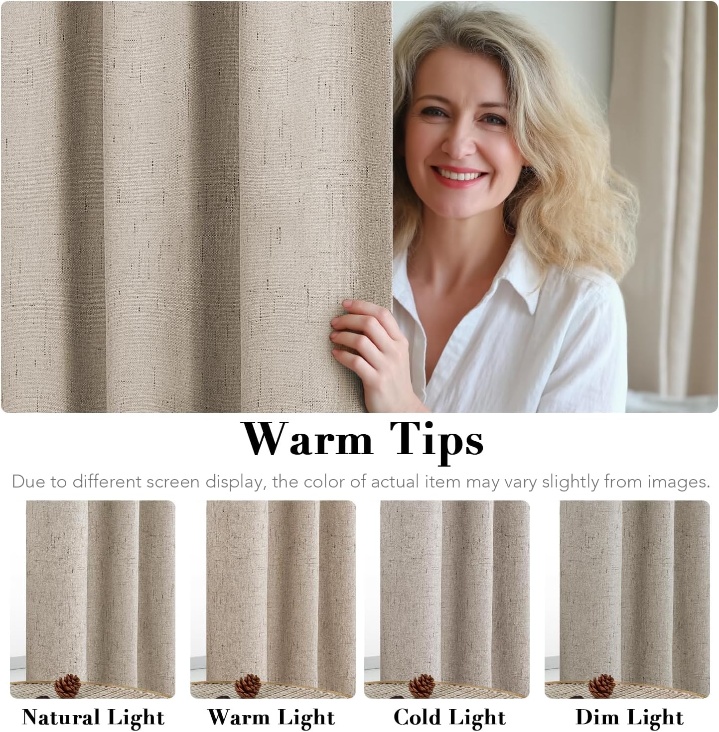H.VERSAILTEX 100% Blackout Curtains for Bedroom Thermal Insulated Linen Textured Curtains Heat and Full Light Blocking Drapes Living Room Curtains 2 Panel Sets, Cobblestone, 52x54 Inch
