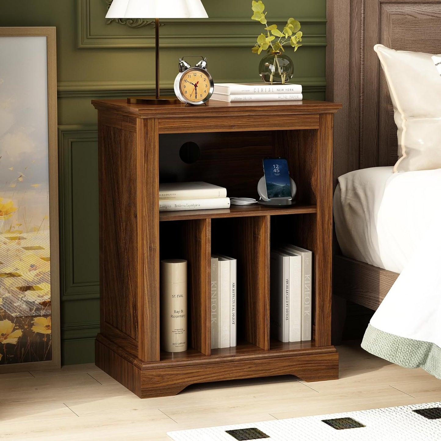 Farmhouse Record Player Stand, 3 Tier End Table, Turntable Stand with Vinyl Record Storage ,Wood Record Holder Cabinet Dispaly Shelf for Living Room,Bedroom,Rustic Brown