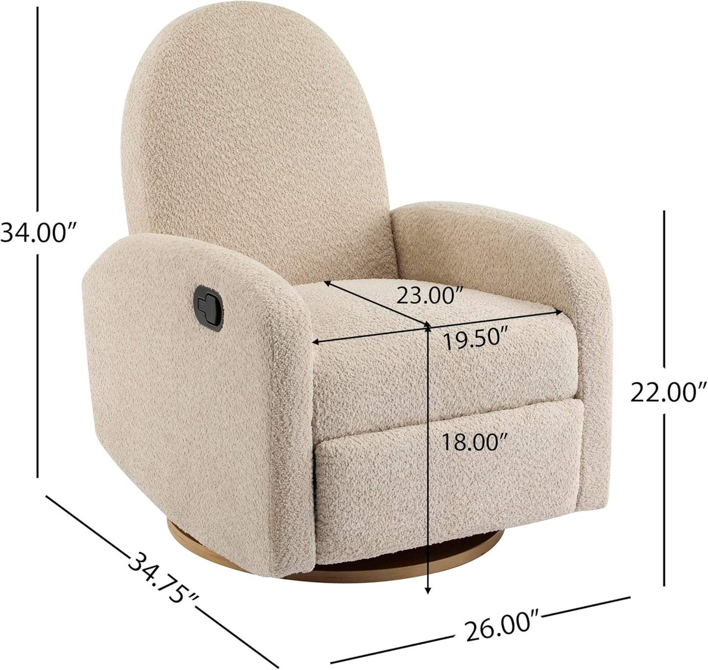 Christopher Knight Home Sidney Fabric Upholstered 360° Swivel Chair, Boucle Push-Back Recliner, Solid Wood Glider Recliner with Rotation, Living Room Single Lounge Sofa, Almond Beige