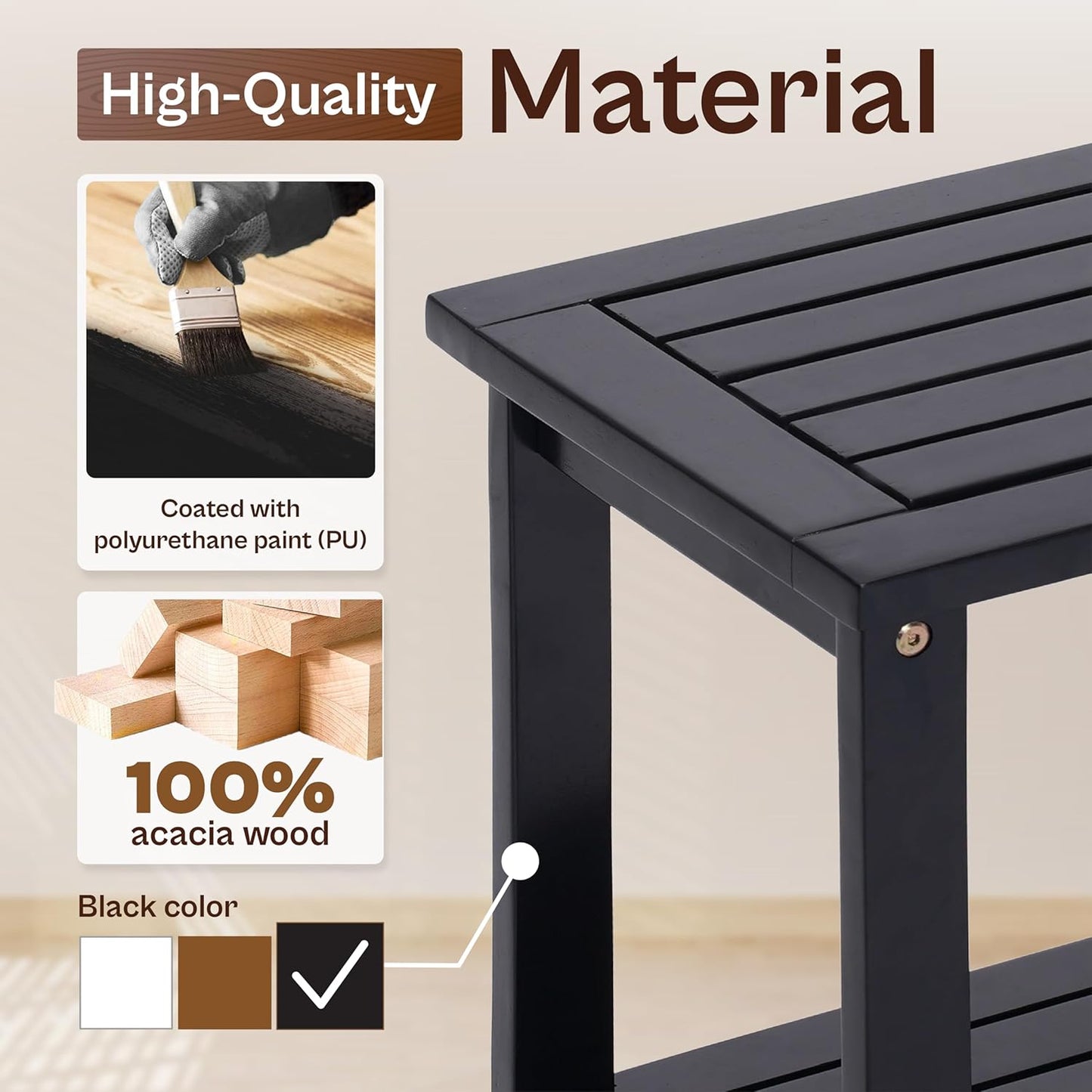 Adirondack Side Table – Weather-Resistant Rectangular End Table for Patio, Garden, Lawn, or Living Room | Indoor & Outdoor Wood Side Table, Rustic Style (Black)