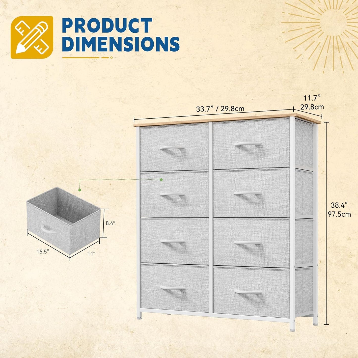 DWVO Fabric Dresser for Room, Tall Storage 8 Drawers, Black Dresser & Chest of Drawers, Storage Drawer Organizer for Closet, Living Room