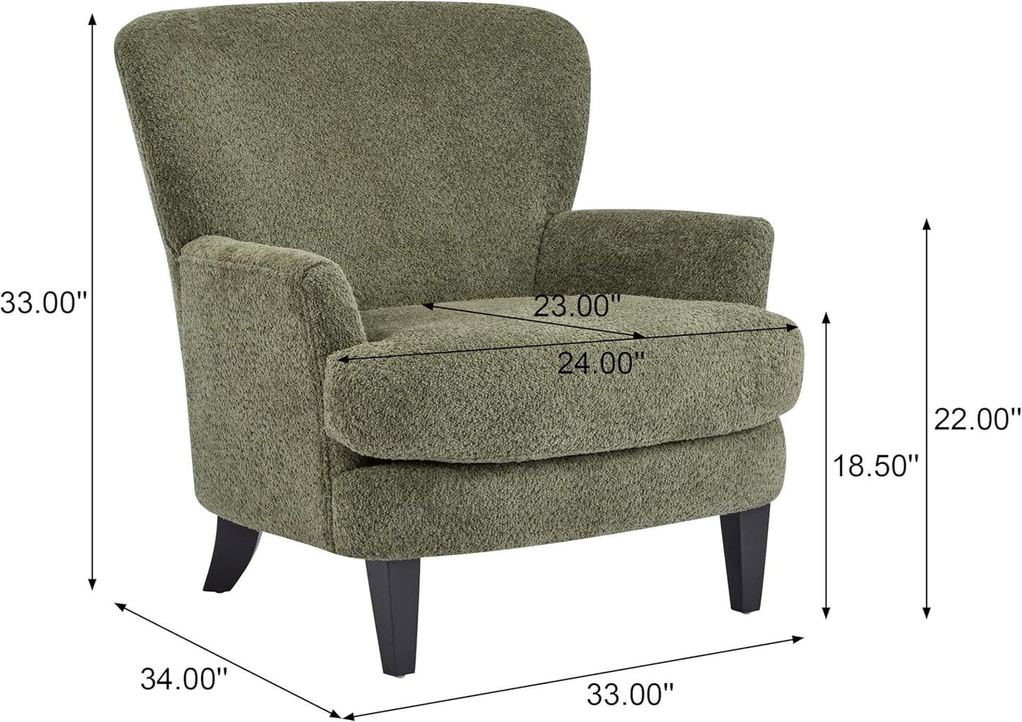 Christopher Knight Home Colby Boucle Upholstered Club Chair, Living Room Accent Chair, Wooden Frame, Flared Armrest, Plush Thick Cushion, Reading Lounge Chair, Space-Saving Furniture, Olive Green