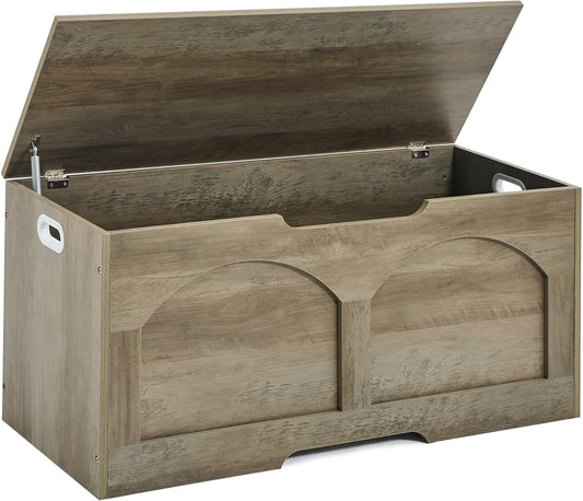 Storage Chest, 31.5" Retro Wooden Storage Bench, Entryway Storage Trunk, Supports 330 lb, Upgraded Safety Lift Support Hinge, Entryway Bench, U-Shaped Opening for Entryway Living Room, Grey