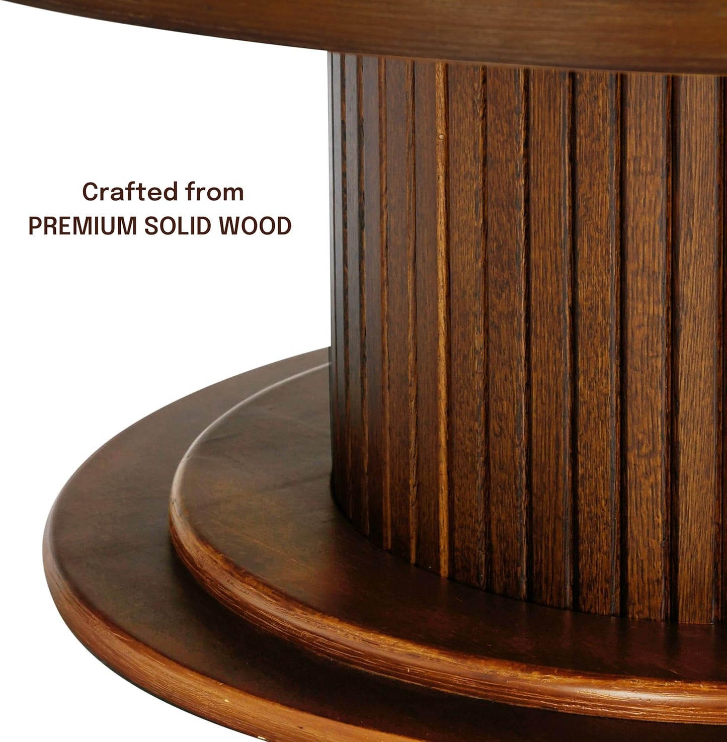 NTC 40 Inch Summit Modern Classic Tambour Wooden Round Coffee Table – Waterproof & Heat Resistant, Dark Walnut