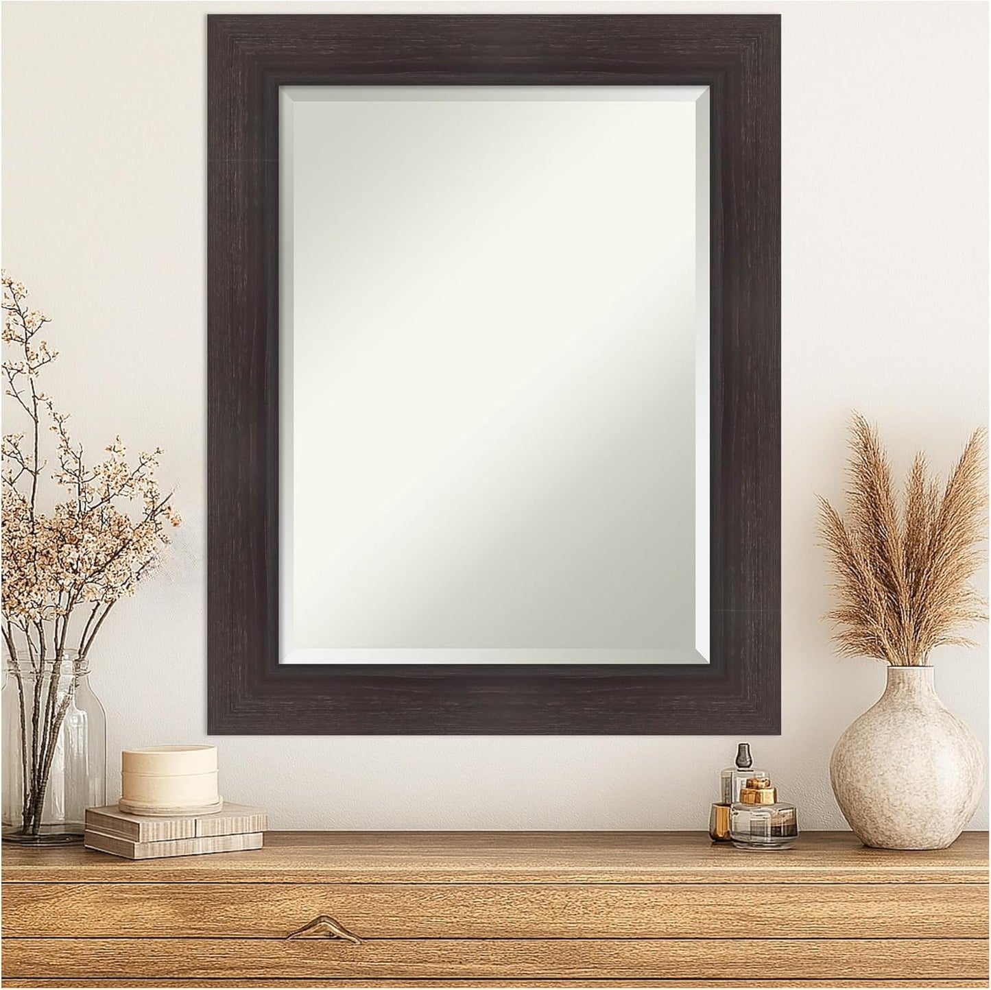 Amanti Art Brown Wall Mirror 30x24 Sloped Espresso Rectangle Bathroom Mirror for Wall Decor Living Room, Medium Modern Frame, Hangs Horizonally and Vertically, Bathroom Decor, Beveled Edge