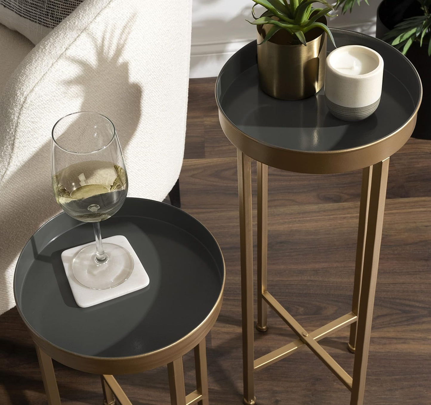Kate and Laurel Celia Modern Side Table, Set of 2, Gray and Gold, Sophisticated End Tables for Storage and Display