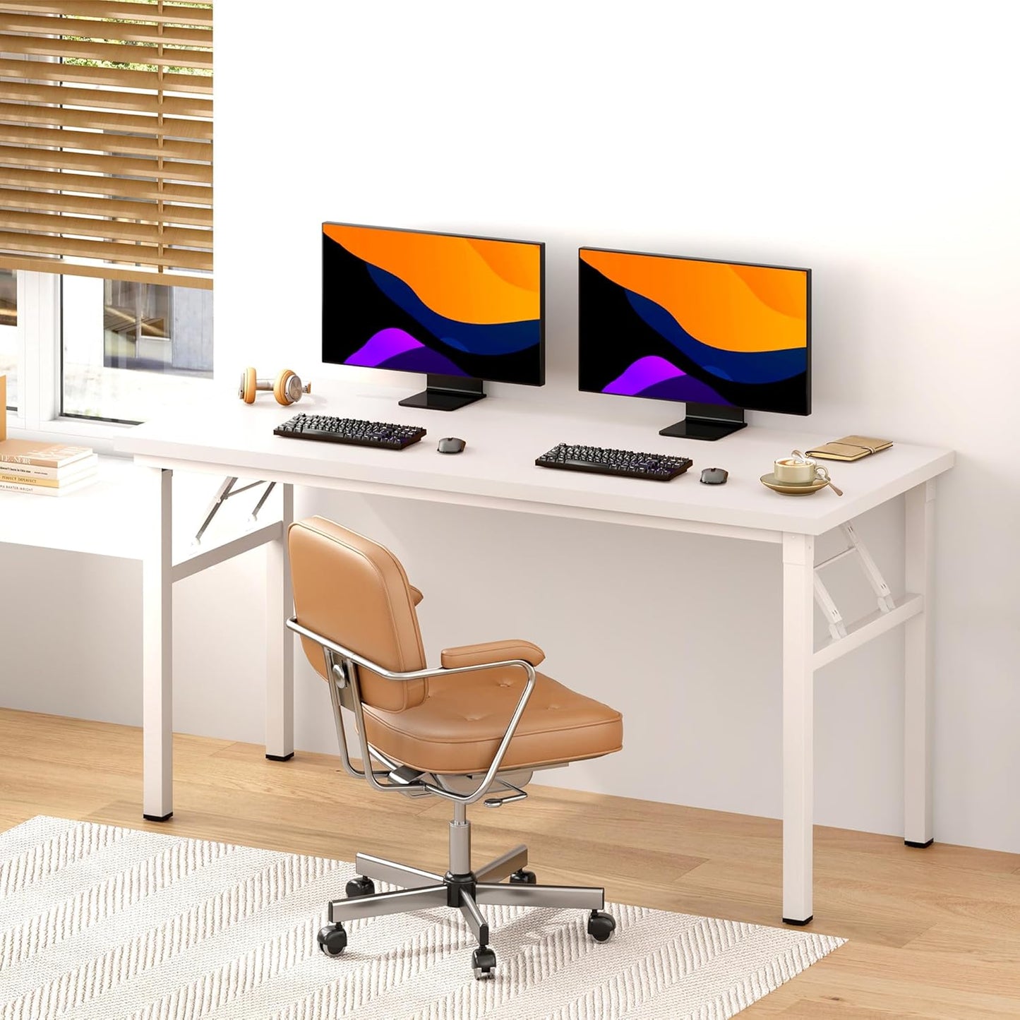 Need Office Computer Desk - 54.3L Sturdy and Heavy Duty Folding Laptop Table,Writing Table/Home Office Desk/Sewing Table,No Assembly Required (White) AC5DW138