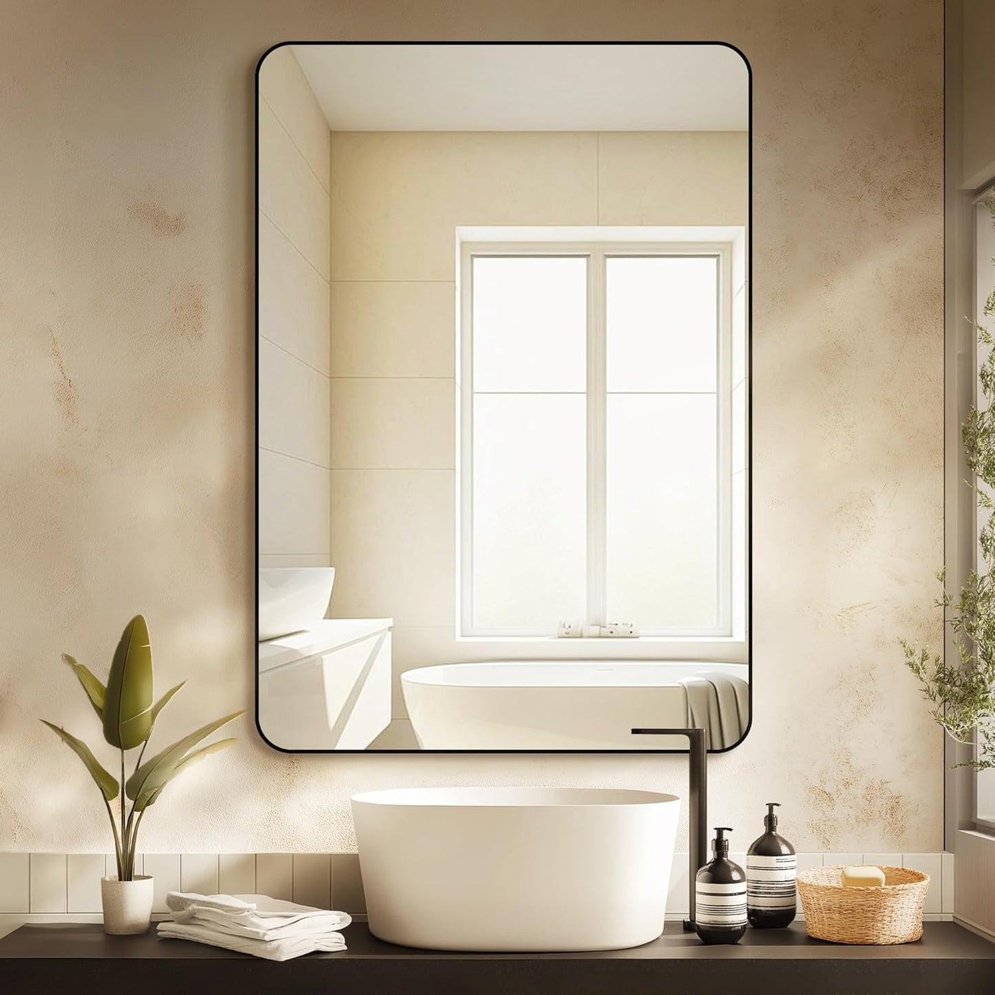 Delma Bathroom Mirror, Black Framed Bathroom Mirror for Over Sink, High-Definition Vanity Mirror, Versatile Mirror for Bathroom, Hangs Horizontally or Vertically(40x28, Black)