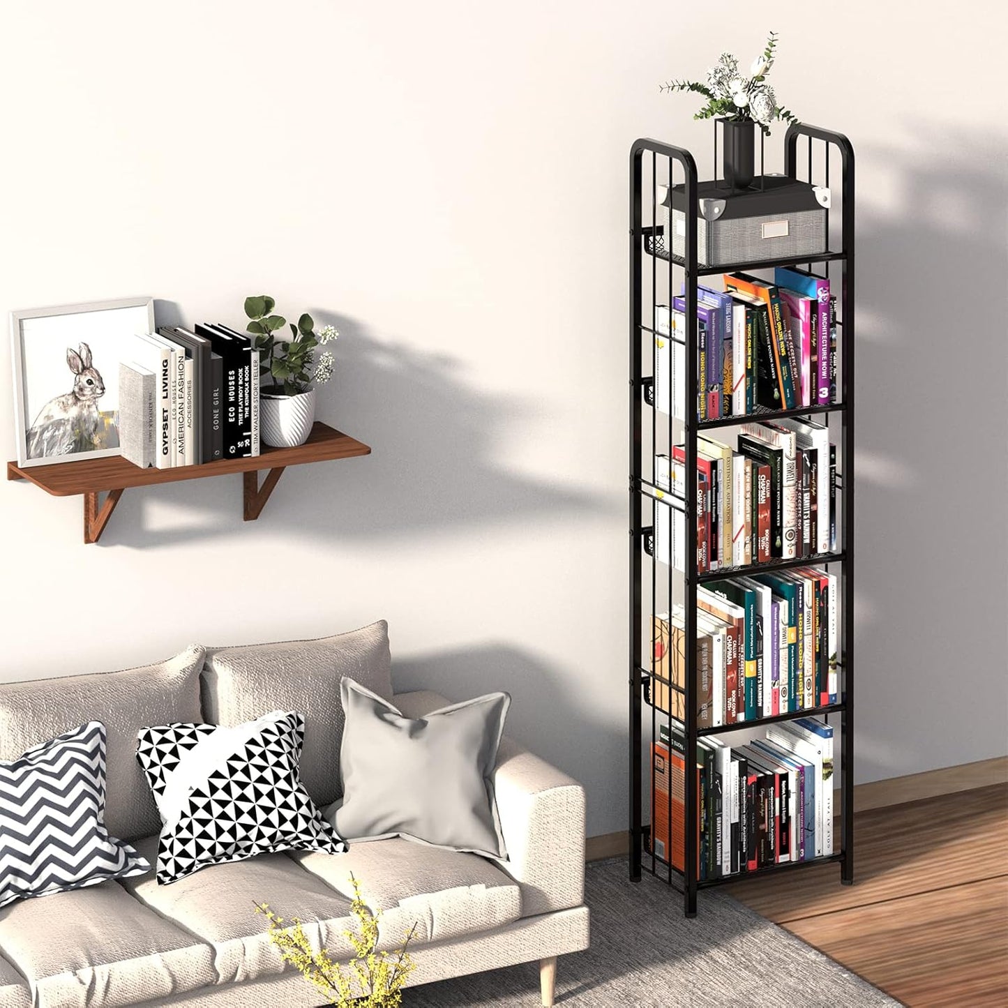 Bookshelf Storage Shelf Bookcase Freestanding Storage Stand for Living Room, Bedroom, Kitchen Rust Resistance Easy Assembly Free Combination Multi-Functional Organizer (5 Tiers, Black)