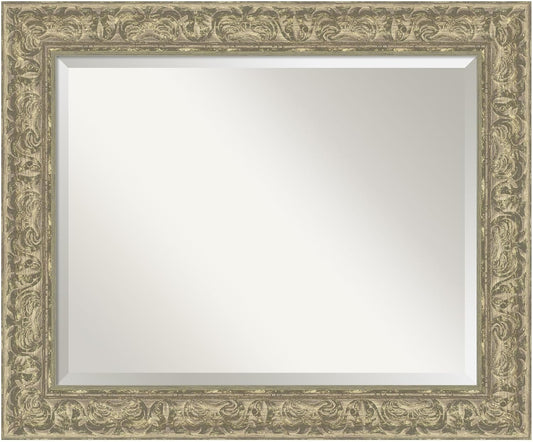 Amanti Art Silver Bathroom Mirror for Over Sink, 29x35 Luxe Antique Silver Rectangle Vanity Mirror, Large Traditional Frame, Hangs Horizonally and Vertically, Bathroom Wall Decor, Beveled Edge