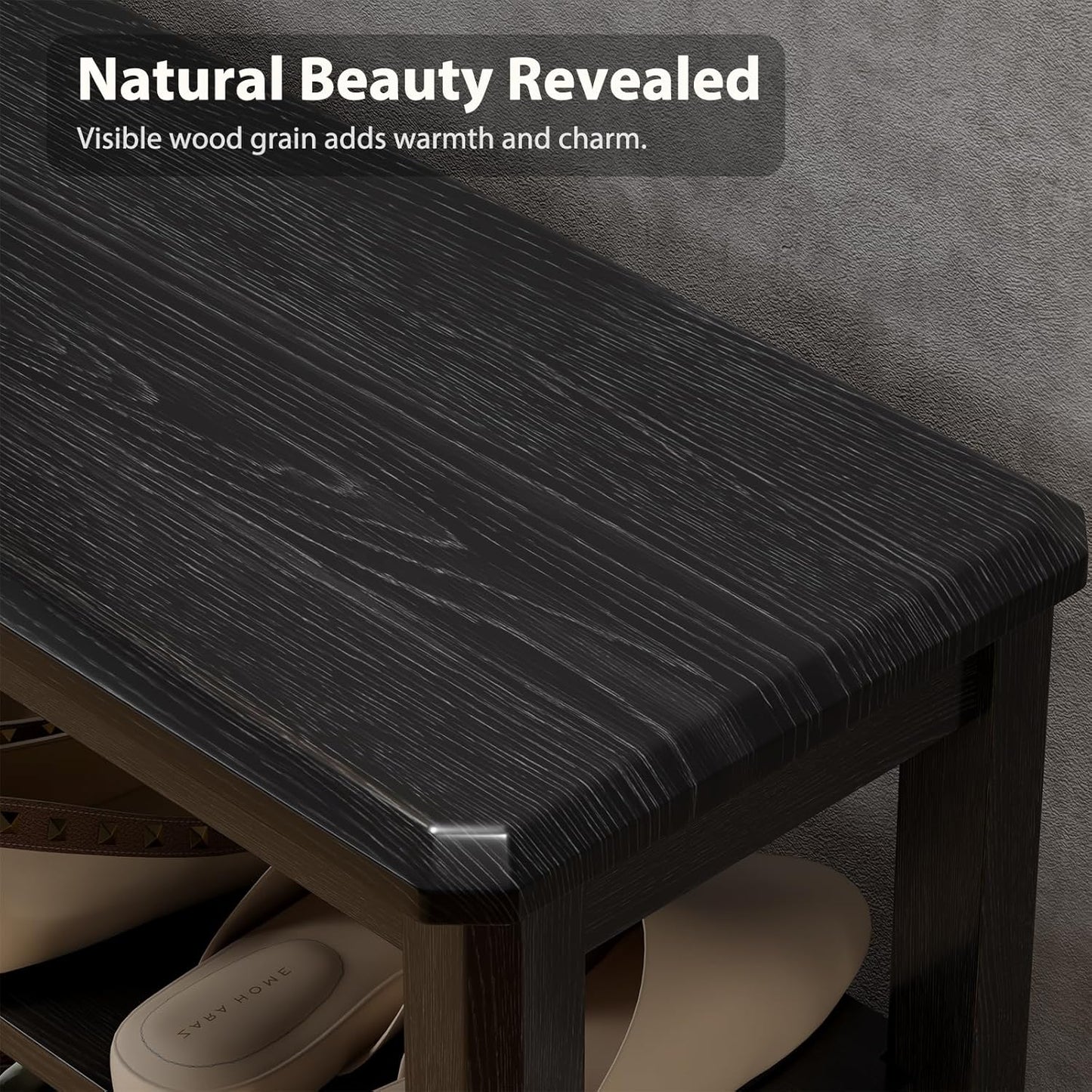 Wood Shoe Rack Bench for Entryway, 2 Tier Shoe Rack for Front Door Entrance, Shoe Bench with Shoe Storage for Entryway, Bedroom, 23.6"