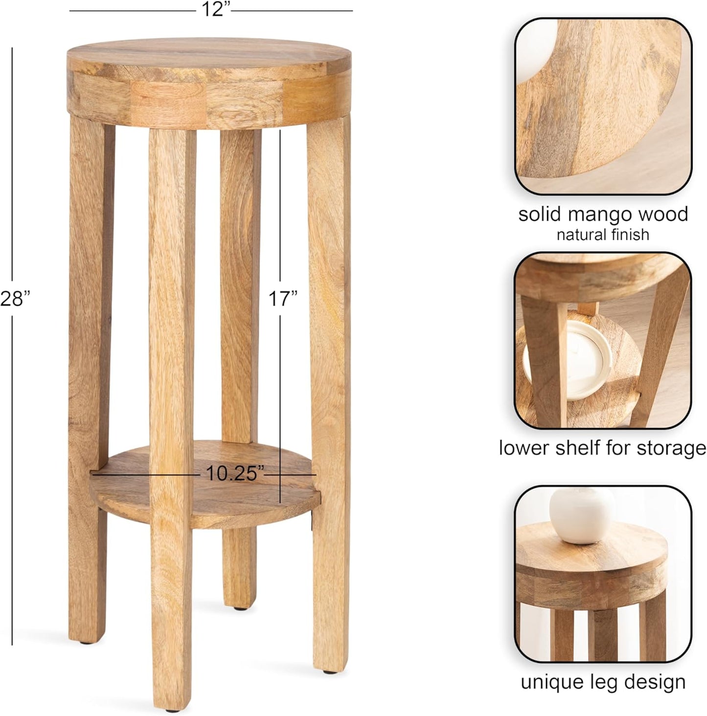 Kate and Laurel Talcott Modern Round Wood Side Table, 12 x 12 x 28, Natural Wood, Transitional Decorative Two-Tier End Table for Use as a Bedroom Nightstand or Living Room Plant Stand