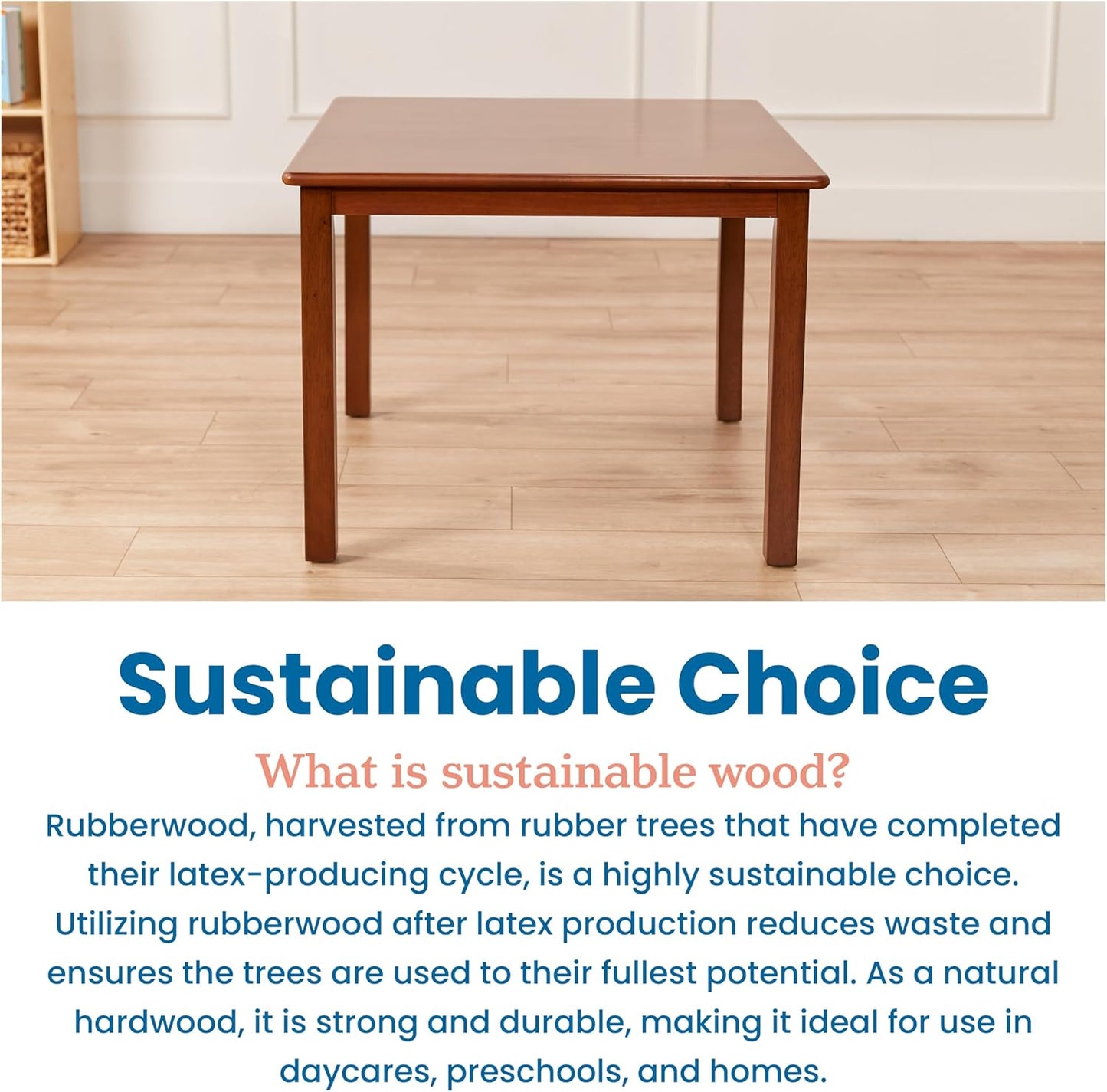 ECR4Kids 30in Square Hardwood Table with 22in Legs, Kids Furniture, Dark Walnut