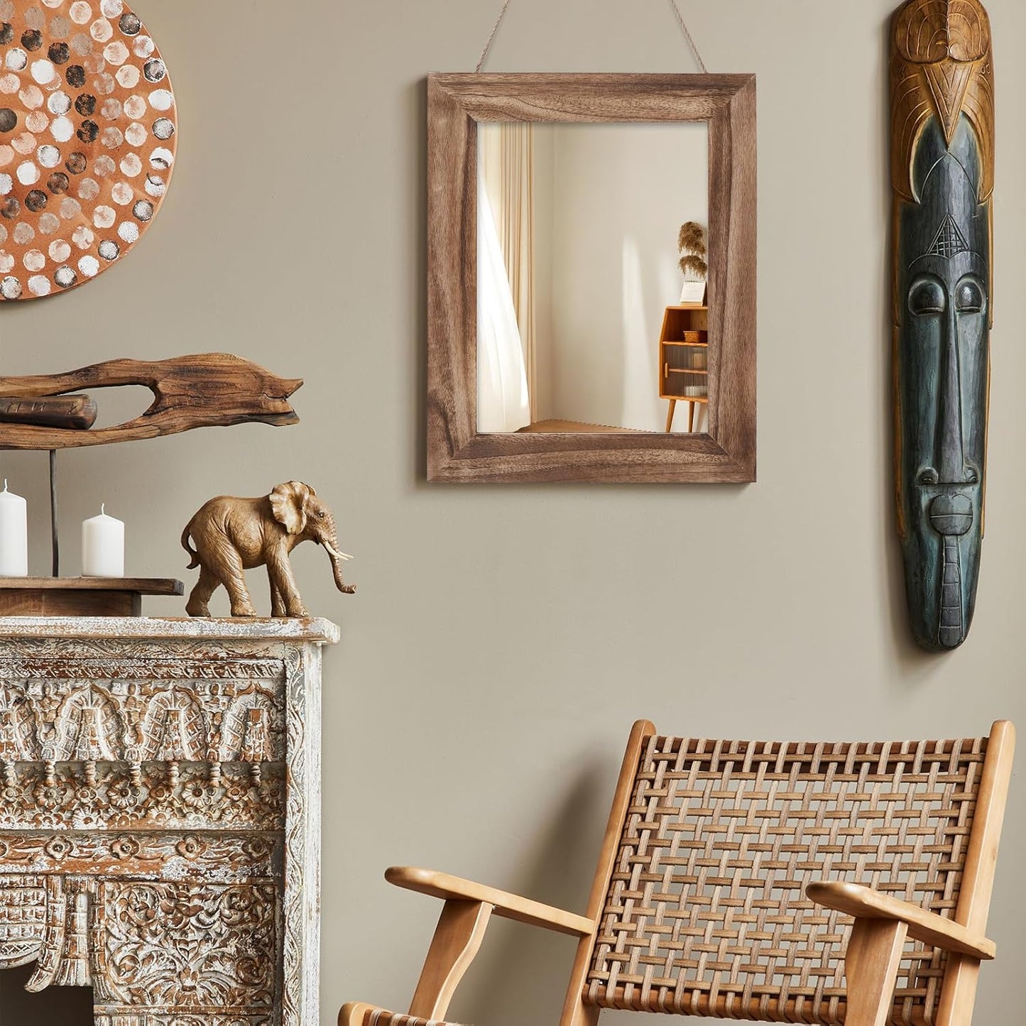 QDSSDECO 16"×20" Wall Mirror Farmhouse Decor Rectangular Mirror Hanging for Bathroom, Vanity, Bedroom, Entryway, Living Room,Brown