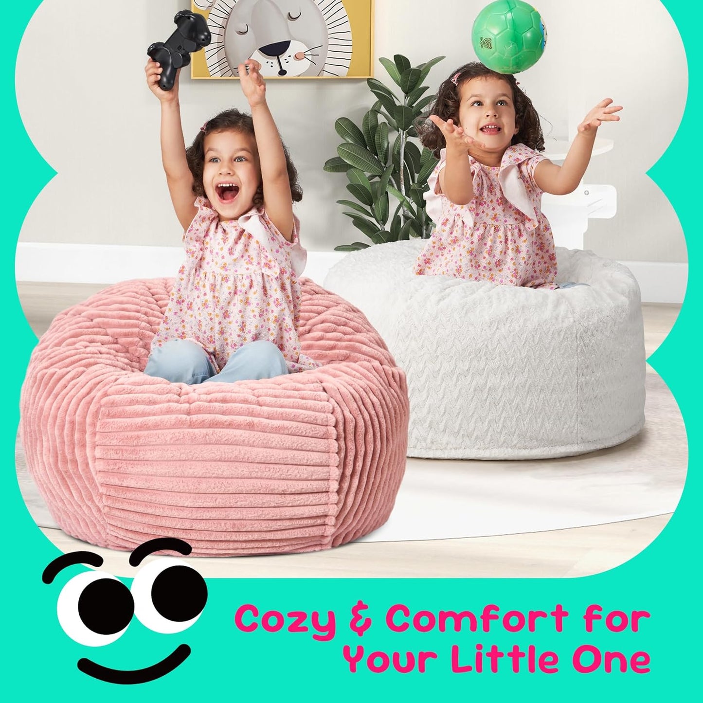 Hobestluk Bean Bag Chairs 2.5FT Bean Bag Chair with Memory Foam Filled & Stripe Plush Cover Small Bean Bag Chairs for Playroom, Living Room, Bedroom (Pink)