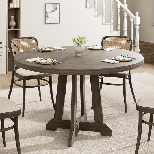 GarveeHome Round Dining Table for 4,Kitchen Dining Room Circle Dinner Pedestal Table,Space Saving Wood Kitchen & Dining Room Furniture,Grey 47-inch Diameter