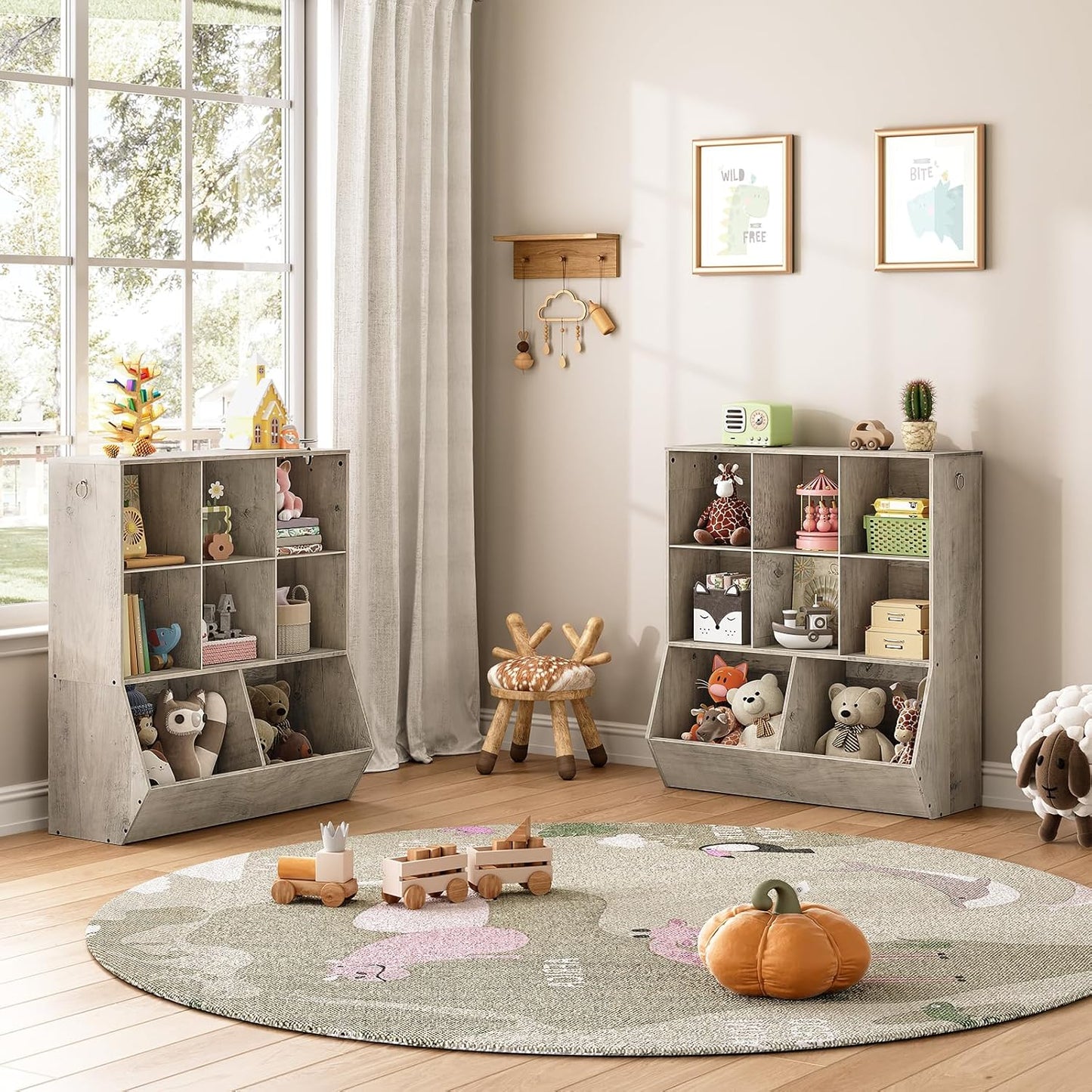 HOOBRO Kids Bookshelf, Toy Storage Cabinet, Kids Toy Organizer, 8 Cubicles, Bookcase Footboard, Bookshelf for Kids, for Playroom, Bedroom, Nursery, School, Greige BG35CW01G1