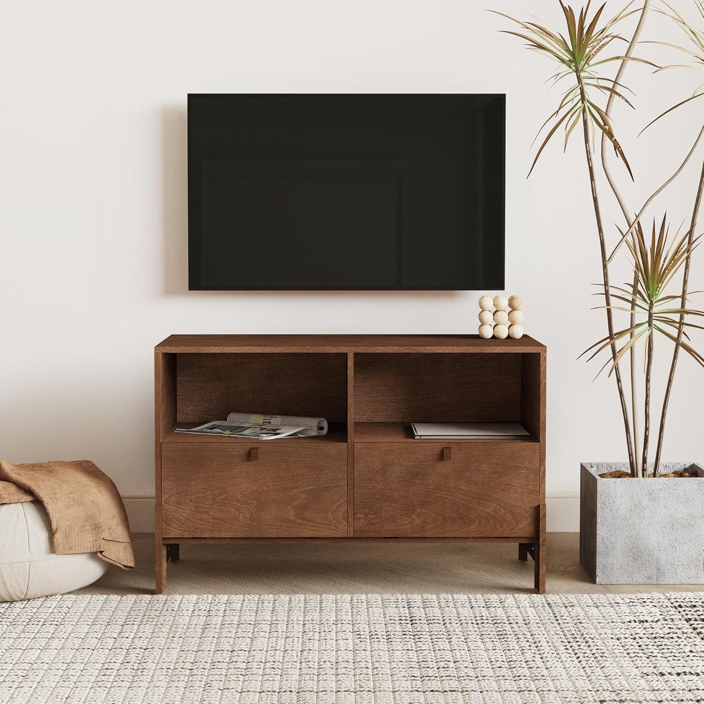 Sebastack TV Stand, Expandable Television Stand, Customizable Coffee Table with Drawer, Entertainment Center and Media Console with Storage for Living Room, Bedroom, 32 inch Walnut Color