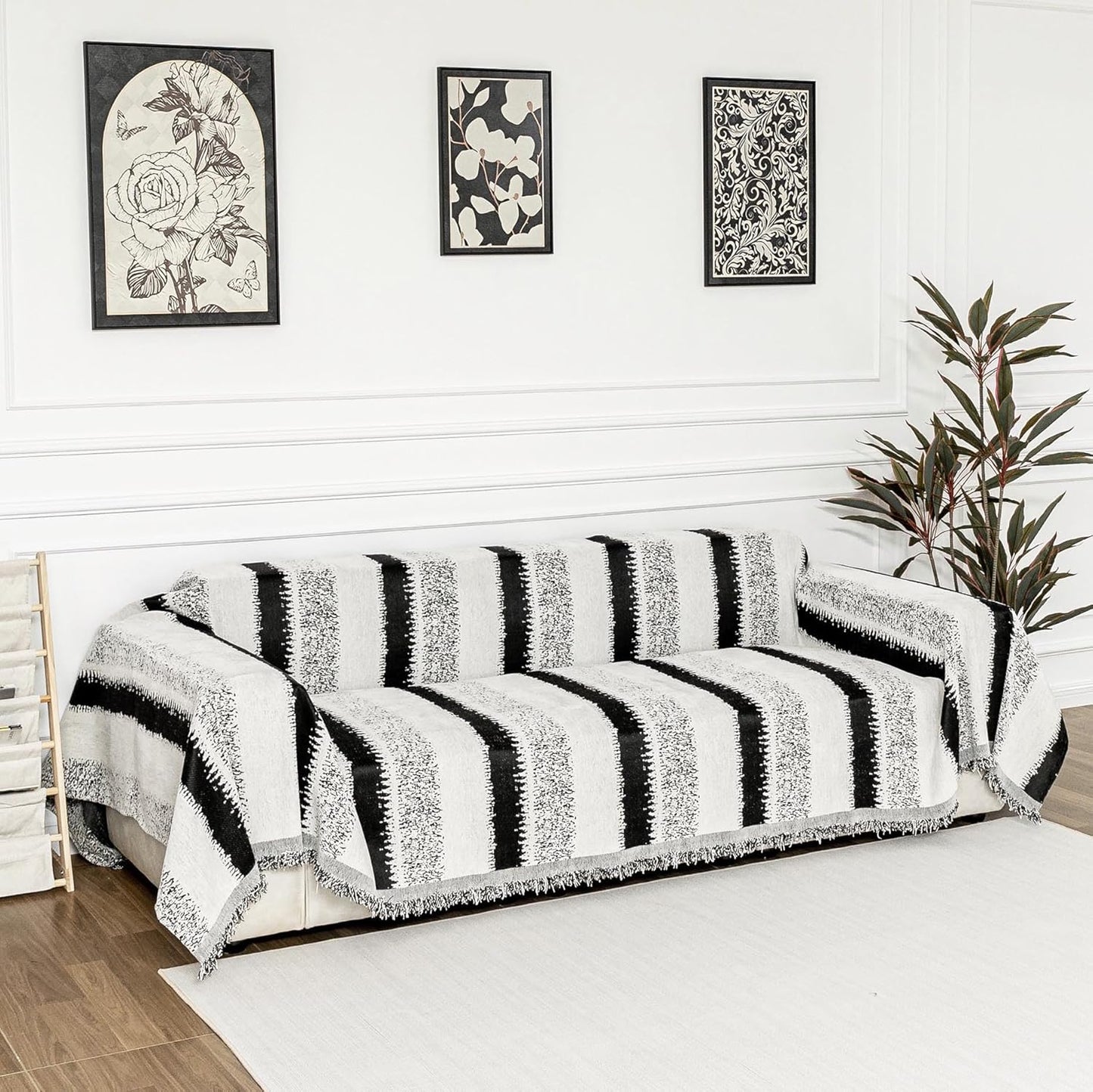 MYSKY HOME Boho Sofa Covers, Couch Covers for 2 Cushion Couch Sofa, Chenille L Shape Sectional Couch Cover- Pet-Friendly, Machine Washable, Sofa Protector for Kid, 71"x118", Black Star Cluster