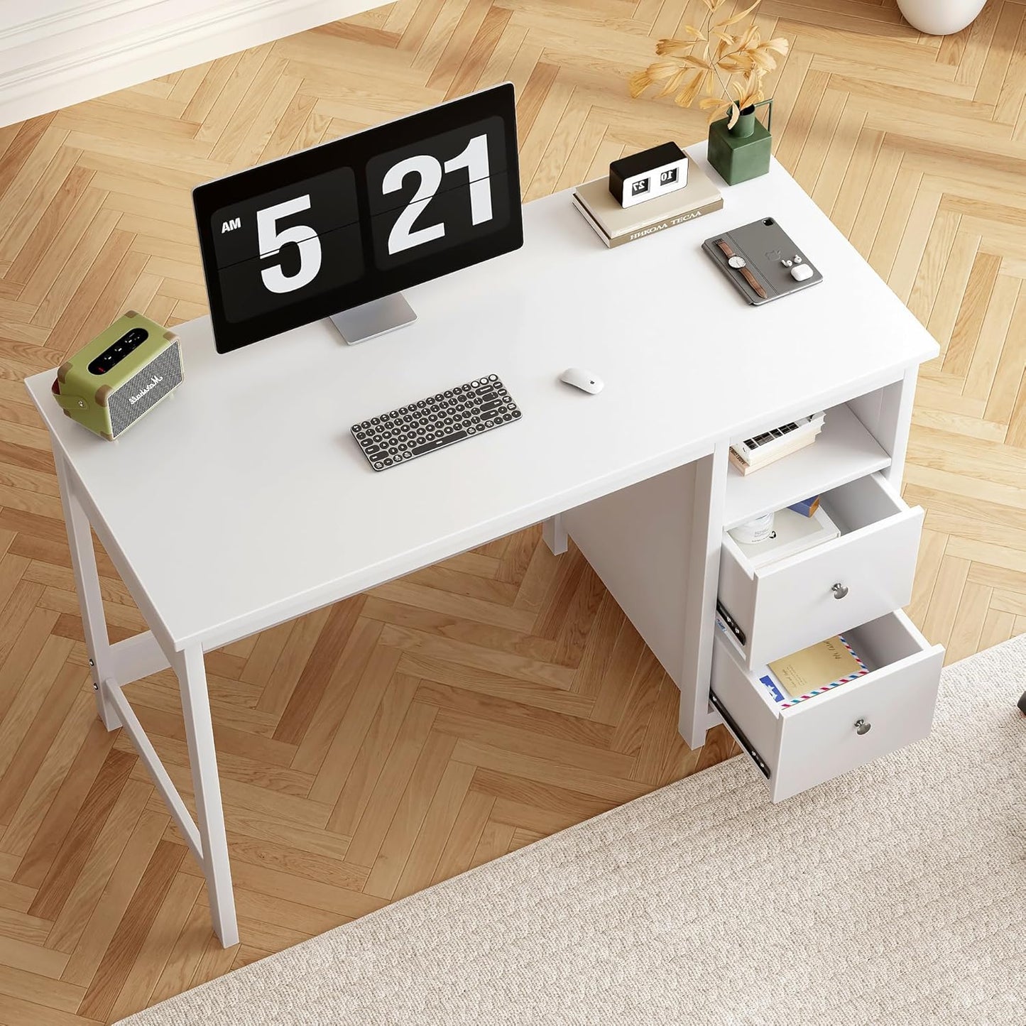 BHG White Desk with Drawers,Modern Small Computer Desk for Home Office, Makeup Vanity Desk Dressing Table for Bedroom,Filing Cabinet Writing Table PC Desks for Study (White, 39.3")