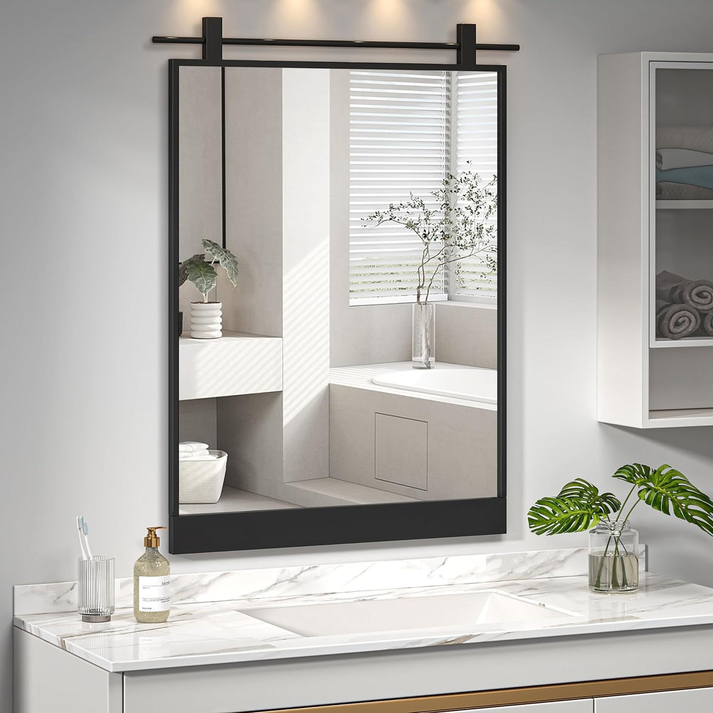 20x28 Inch Rectangle Bathroom Vanity Mirror for Wall Mounted Over Sink Farmhouse Rustic Matte Black Frame Barn Door Mirrors Foyer Entryway Decor