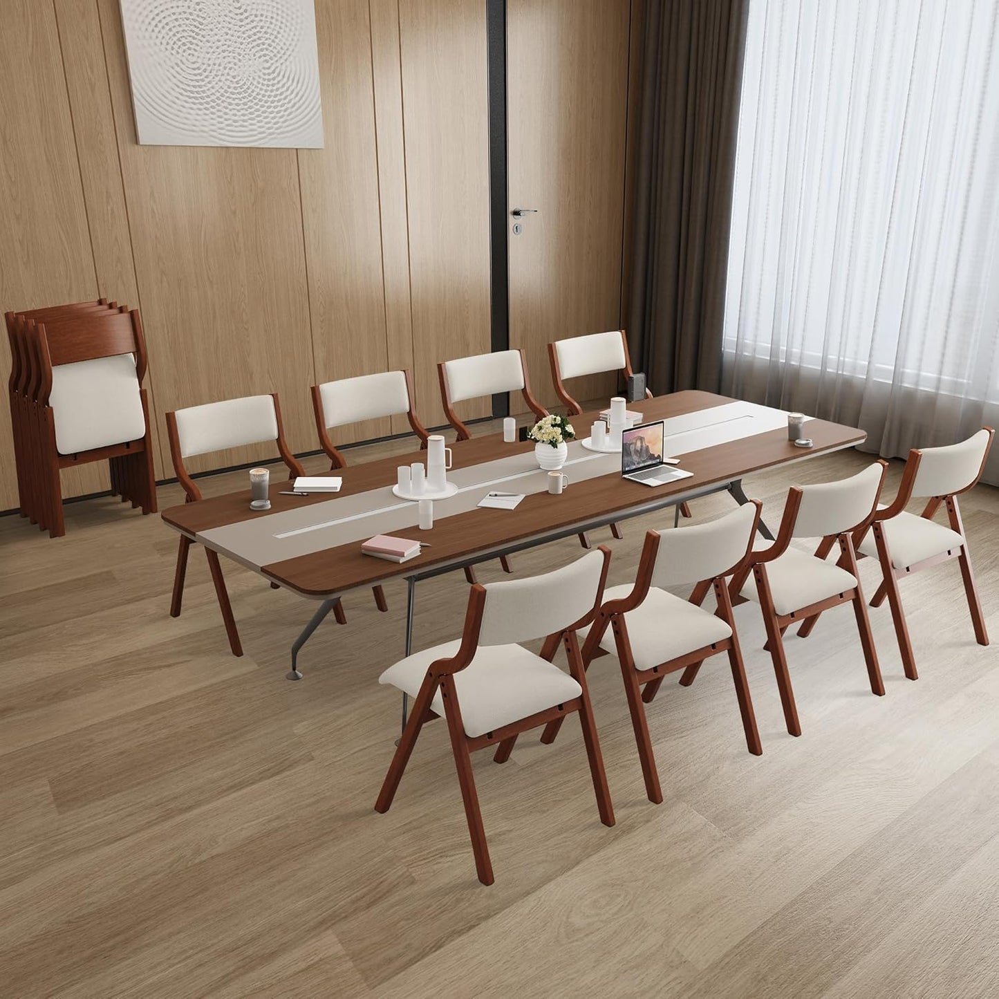 Ball & Cast Upholstered Folding Chairs Set of 2 with Ergonomically Designed Back and Solid Wood Frame, for Dining Room and Office,Indoor and Outdoor Events,Space Saving,Cream White+Cherry