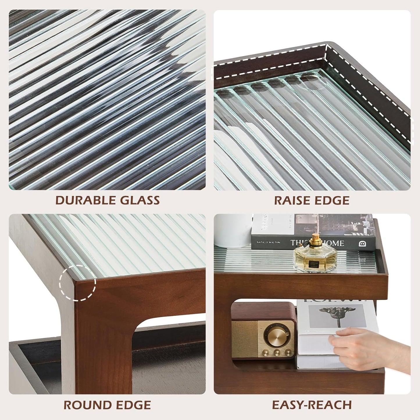 CozyDH 3-Tier End Table No Assembly Required, Modern Side Table 3-Tier Wood Nightstand for Small Spaces with Open Storage, Walnut Bedside Table for Bedroom