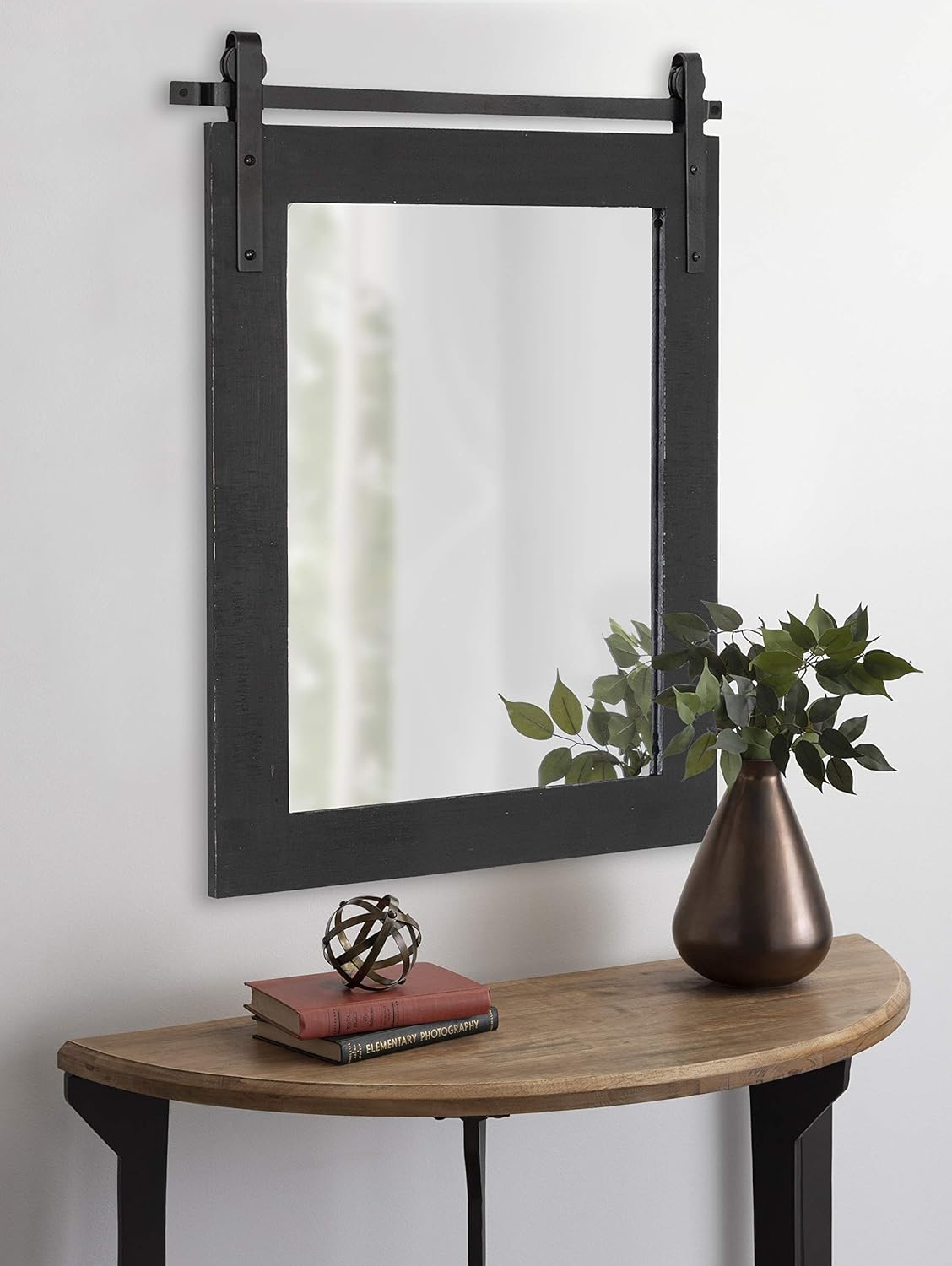 Kate and Laurel Cates Farmhouse Wood Framed Wall Mirror, 22 x 30, Black, Barn Door-Inspired Rustic Mirrors for Wall