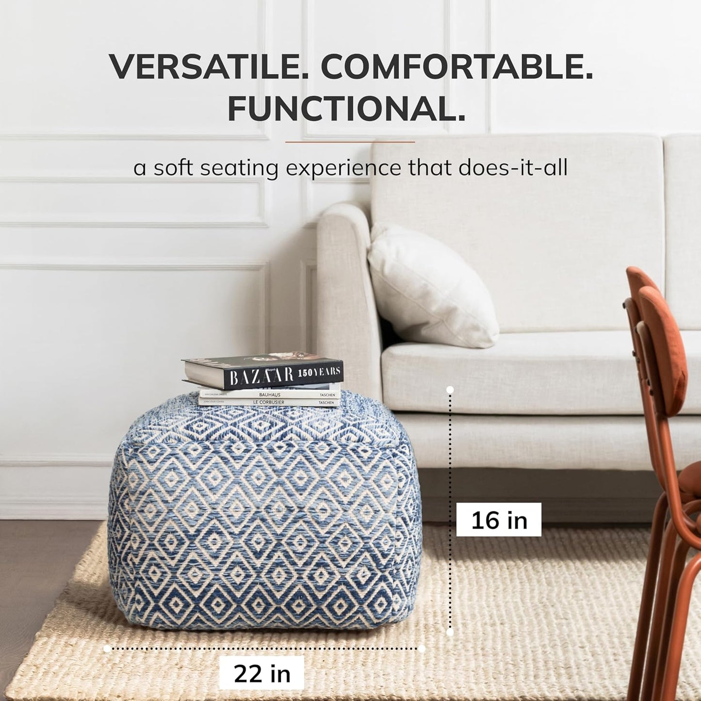 Anji Mountain 22"x22"x16" Handmade & Handcrafted Ottoman Pouf Comfortable Pouf Ottoman Foot Rest & Home Décor Accent for Living Room, Bedroom, Nursery, Kids Room, Patio