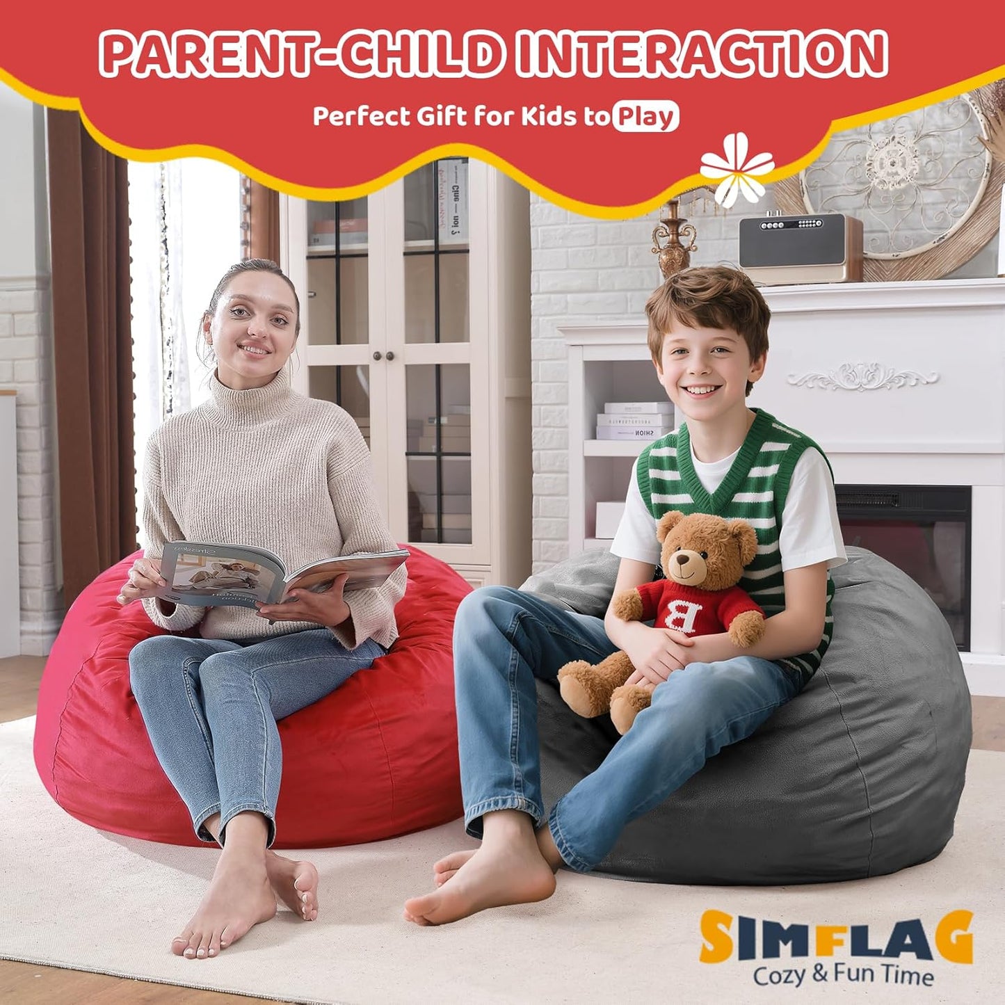 2FT Bean Bag Chair, Comfy Bean Bag Chairs with Memory Foam Filled, Fluffy Beanbag Sofa with Dutch Velvet Cover, Teardrop BeanBag Chairs for Living Room, Playroom - Grey