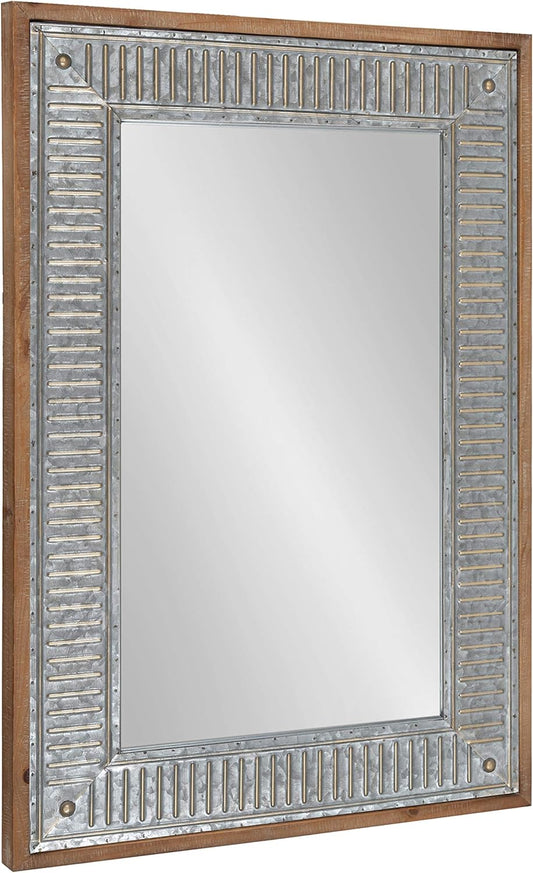 Kate and Laurel Deely Farmhouse Wall Mirror, 20 x 30, Rustic Brown and Silver, Rustic Wall Decor with Galvanized Metal Frame