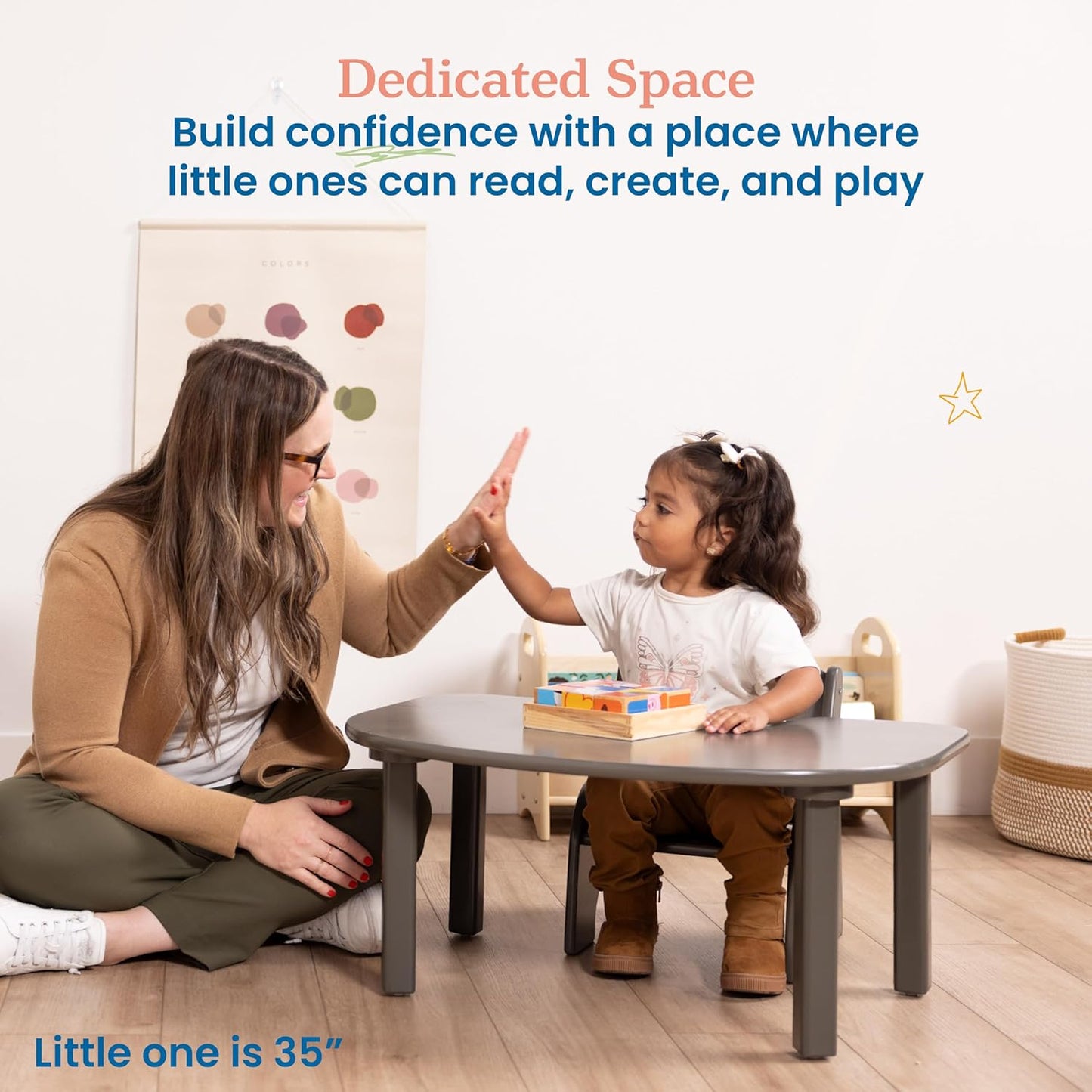 ECR4Kids Little Learner Table and Chair Set, Kids Furniture, Grey Wash