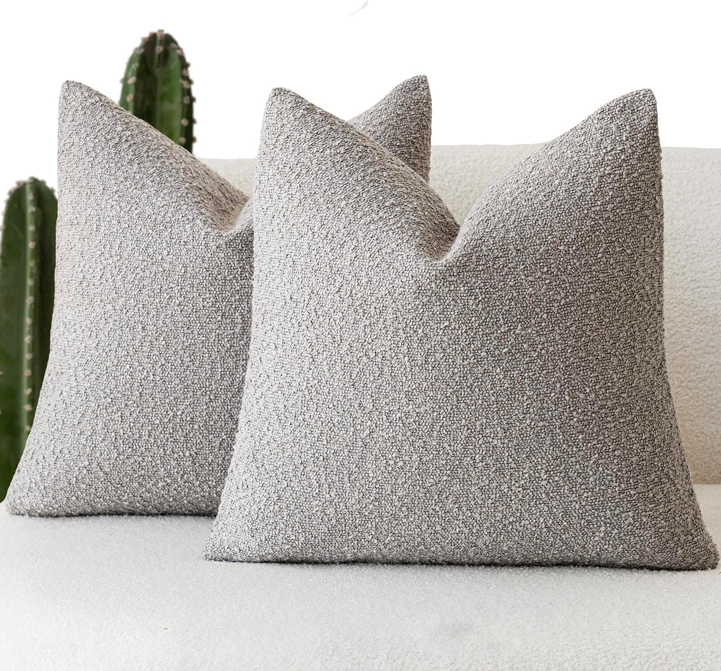Foindtower Pack of 2 Textured Boucle Throw Pillow Covers Accent Solid Decorative Pillow Cases Cozy Woven Couch Cushion Case for Sofa Bedroom Living Room Home Decor, 18 x 18 Inch,Neutral Grey