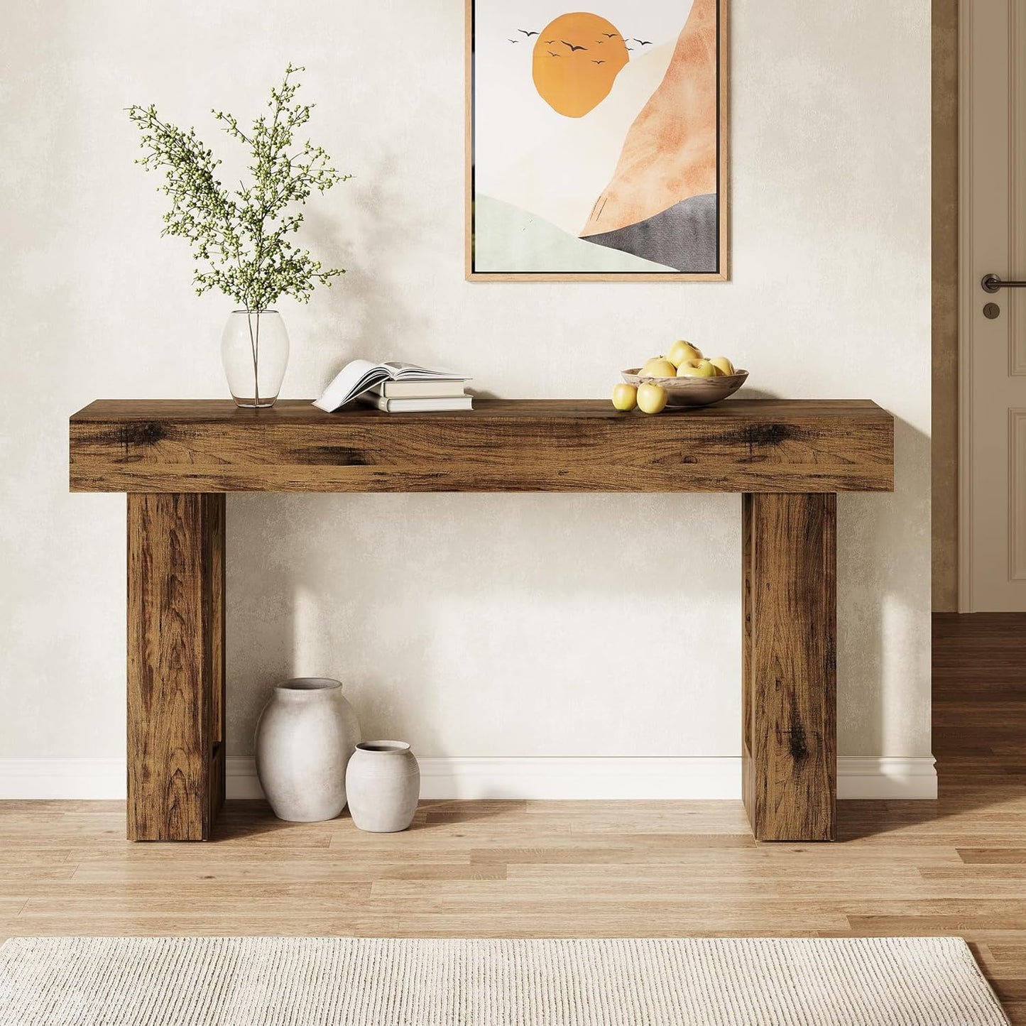 Little Tree 63 Inches Long Console Table for Entryway, Rustic Brown Sofa Table Behind Couch, Wooden Entry Table Foyer Hallway Table, Industrial Console Sofa Tables for Living Room