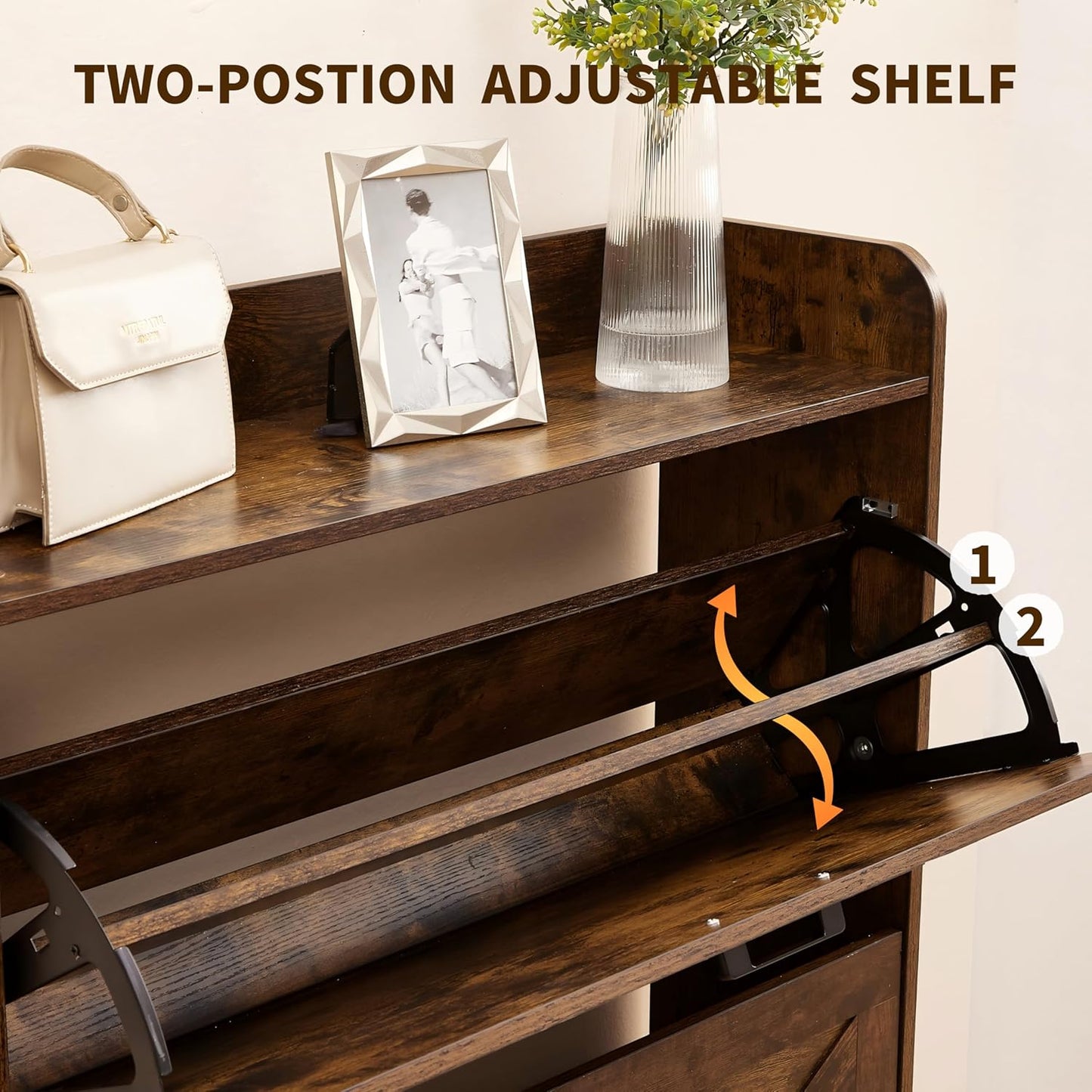 Shoe Storage Cabinet with 2 Flip Drawers, Freestanding Shoe Cabinet Organizer with Metal Flip Frame for Entryway, Hallway, Foyer, Vintage Color