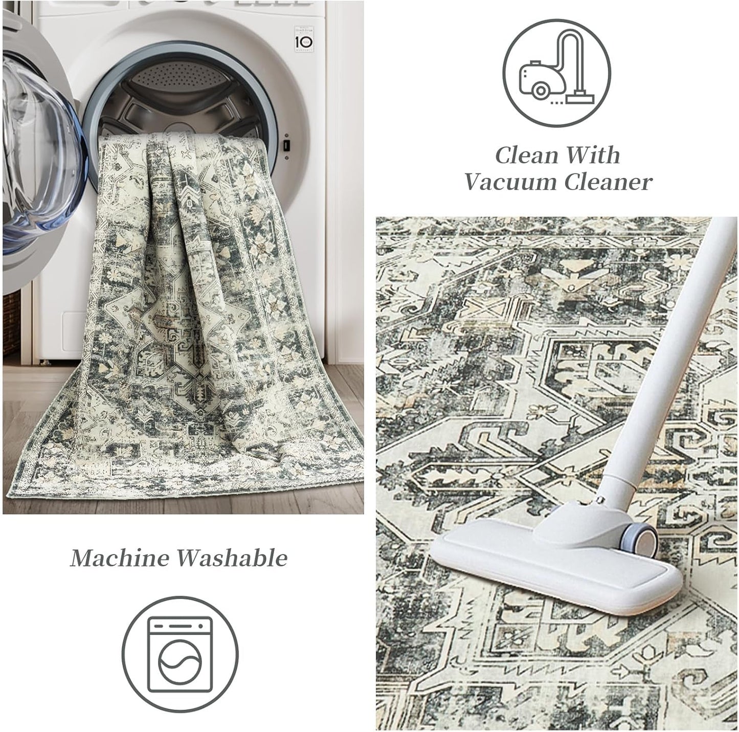 zesthome Area Rugs 6x9, Large Rugs for Living Room, Stain Resistant Washable Rug, Rugs for Bedroom with Non Slip Backing, Ultra-Thin Vintage 6x9 Area Rug