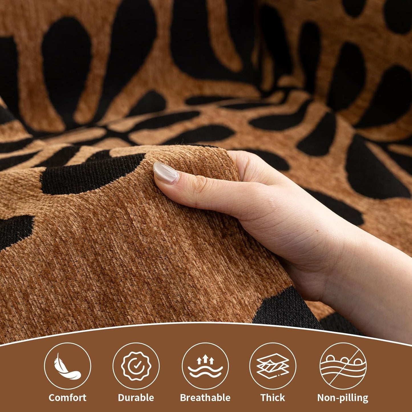 HANDONTIME Boho Couch Cover Geometric Striped Pet Covers for Couches and Sofas Copper Brown and Black Dog Cover for Couch Pet Friendly Chenille Sectional Sofa Covers for Pets Washable, 71" X 134"