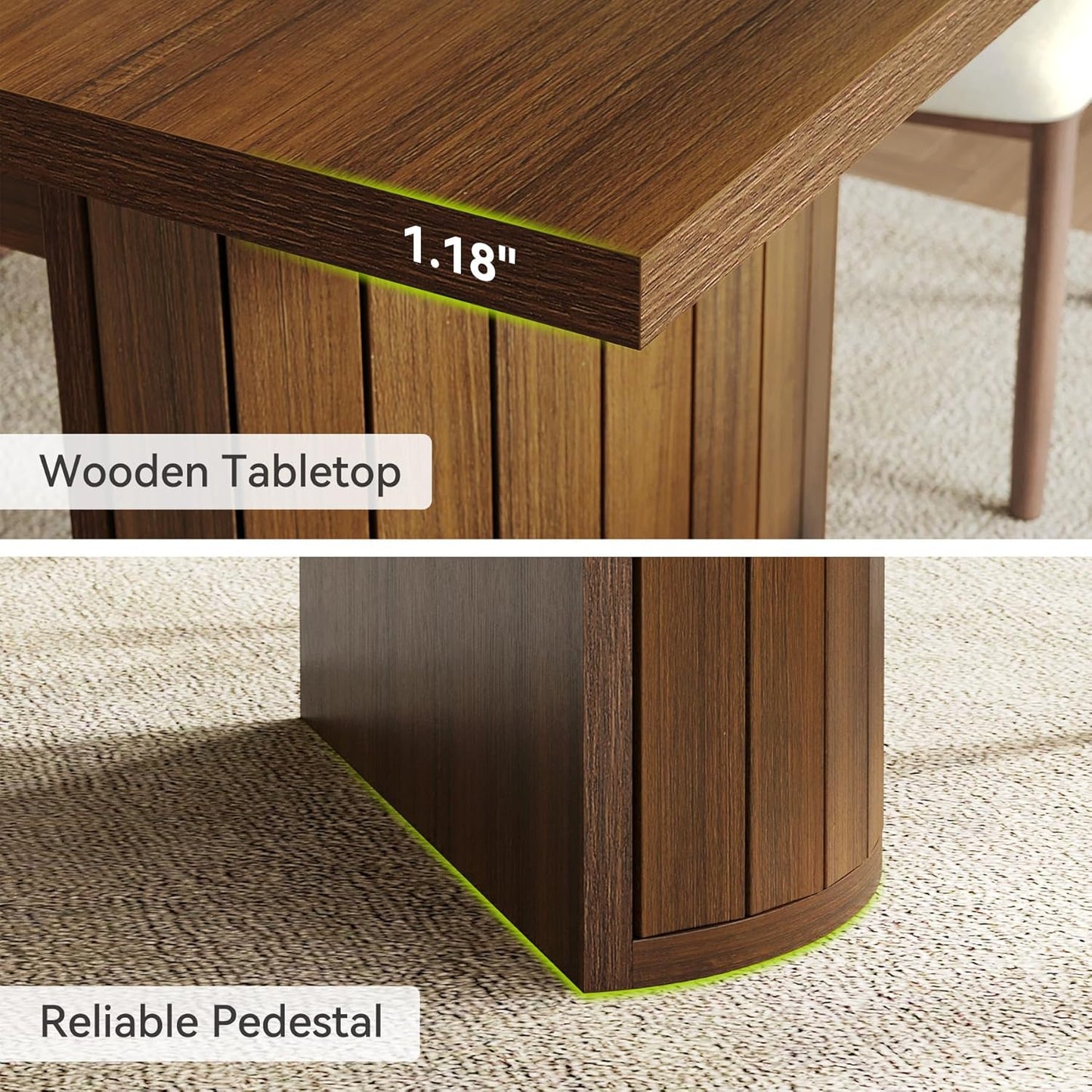 1Easylife 78.74 Inches Long Dining Table for 6, All Wooden Rectangle Kitchen Table, Vintage Dinner Table, Large Dining Room Tables with Half Round Pedestal Fence Design, Deep Brown