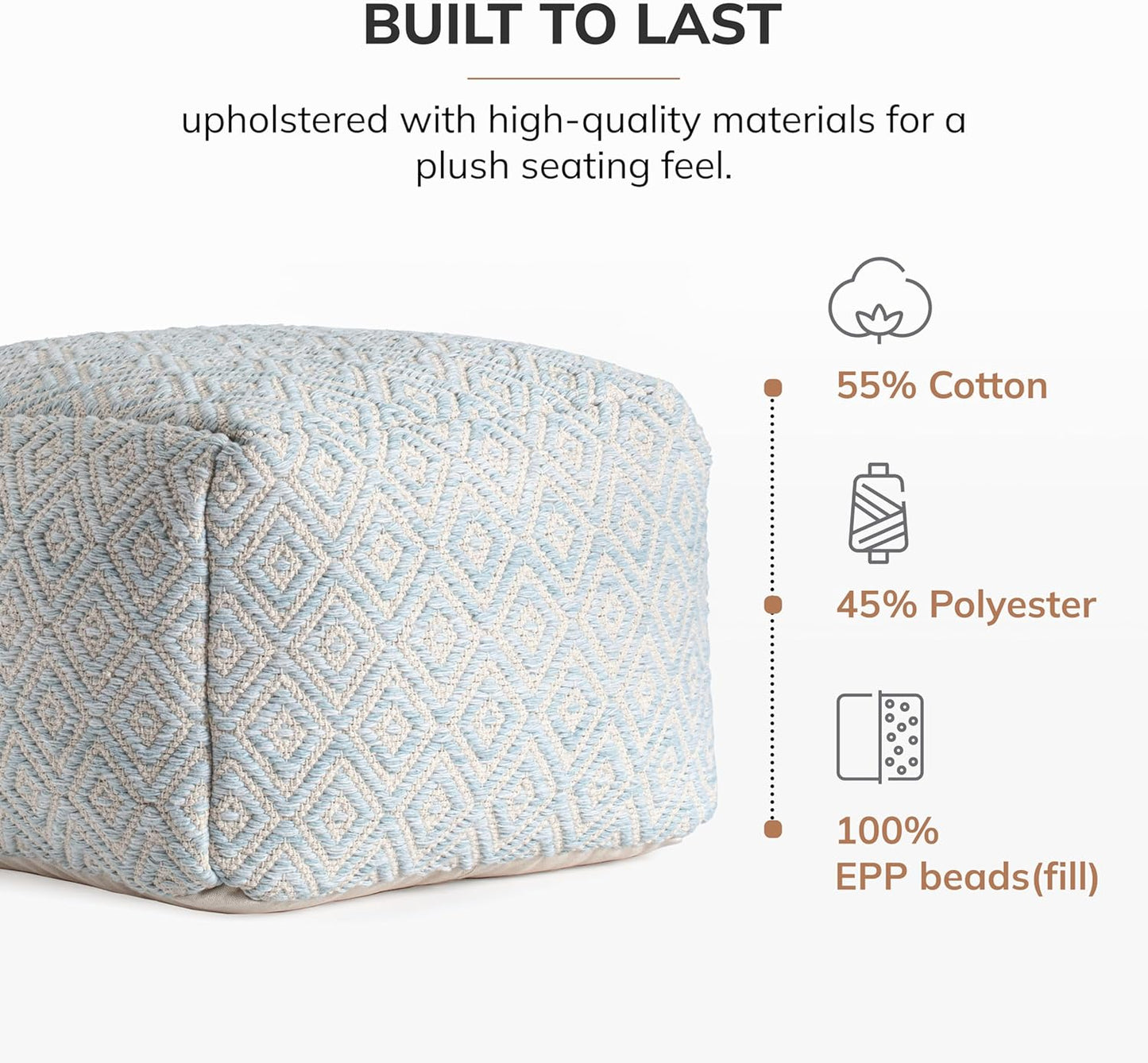 Anji Mountain 22"x22"x16" Handmade & Handcrafted Ottoman Pouf Comfortable Pouf Ottoman Foot Rest & Home Décor Accent for Living Room, Bedroom, Nursery, Kids Room, Patio