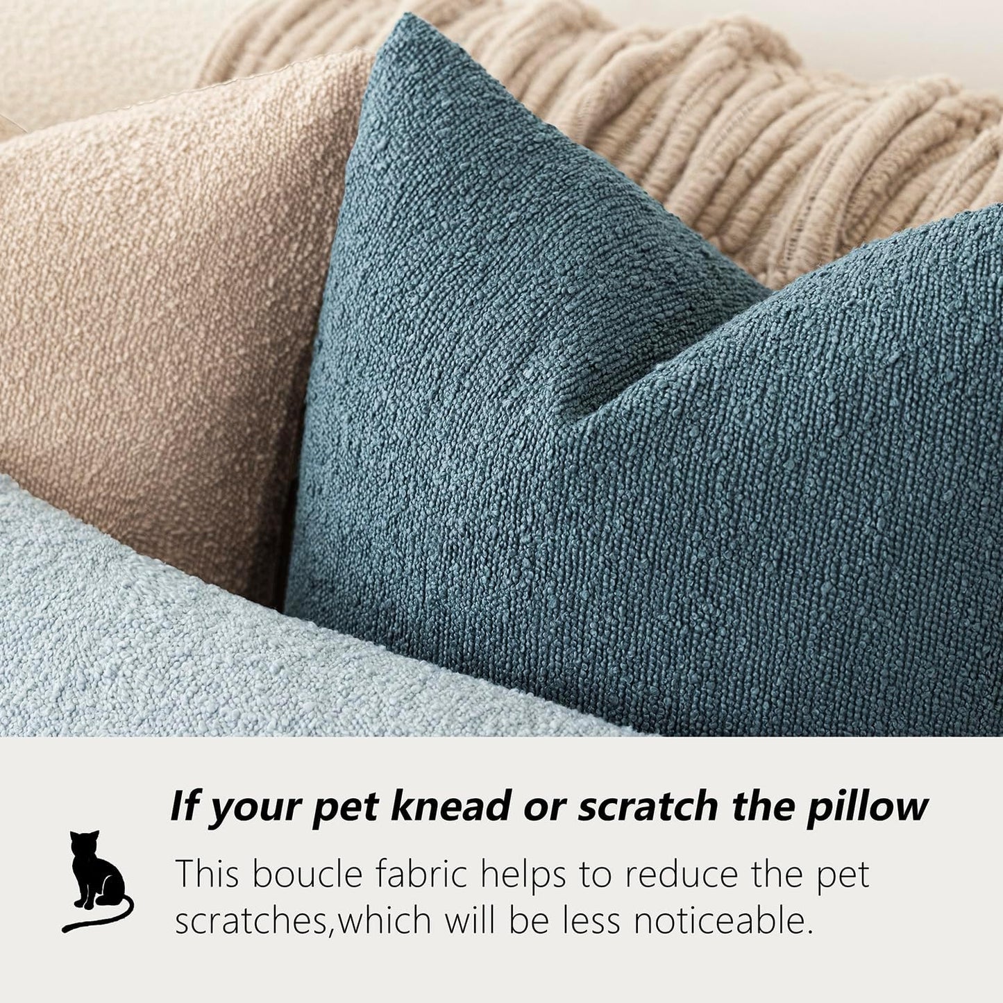 Foindtower Pack of 2, Decorative Textured Boucle Throw Pillow Covers Accent Solid Pillow Cases Soft Cozy Couch Cushion Case for Chair Sofa Bedroom Living Room Home Decor 16x16 Inch Misty Blue