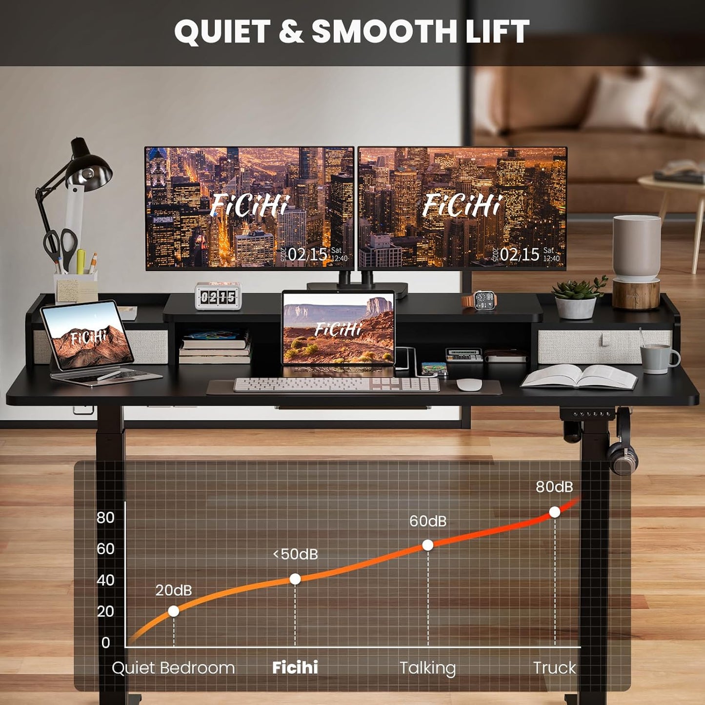 55x30 Inch Electric Standing Desk with Drawers & Widen Desktop, Thickened Desk Frame, Adjustable Height Sit Stand Up Table, Home Office Computer Desk with Cable Management, Classical Black