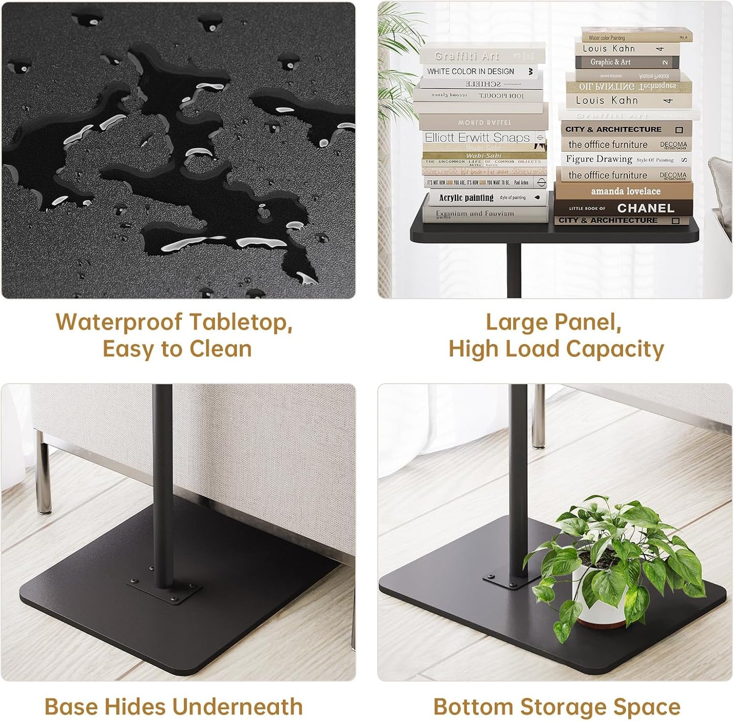 NiHome Minimalist Height Adjustable End Table, 360° Rotatable Sofa Armrest Side Tray Table, Adjustable Legs Space-Saving Couch Bedside TV Tray C-Shaped End Table Snack Table for Eating(Black)