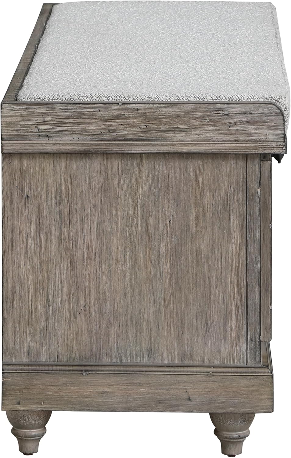 OSP Home Furnishings Dover Coastal Lift-Top Storage Bench with Shutter Face Styling, Goldstone Finish with Salt and Pepper Cushion