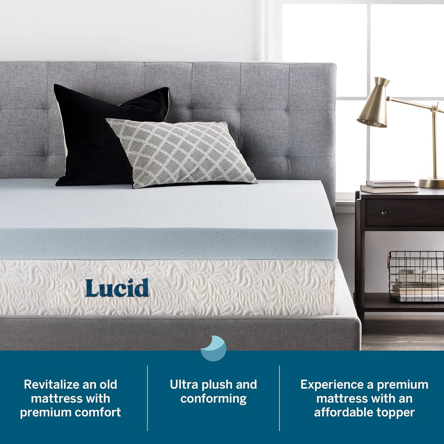 LUCID 4 Inch Gel Memory Foam Mattress Topper-Ventilated Design-Ultra Plush-King