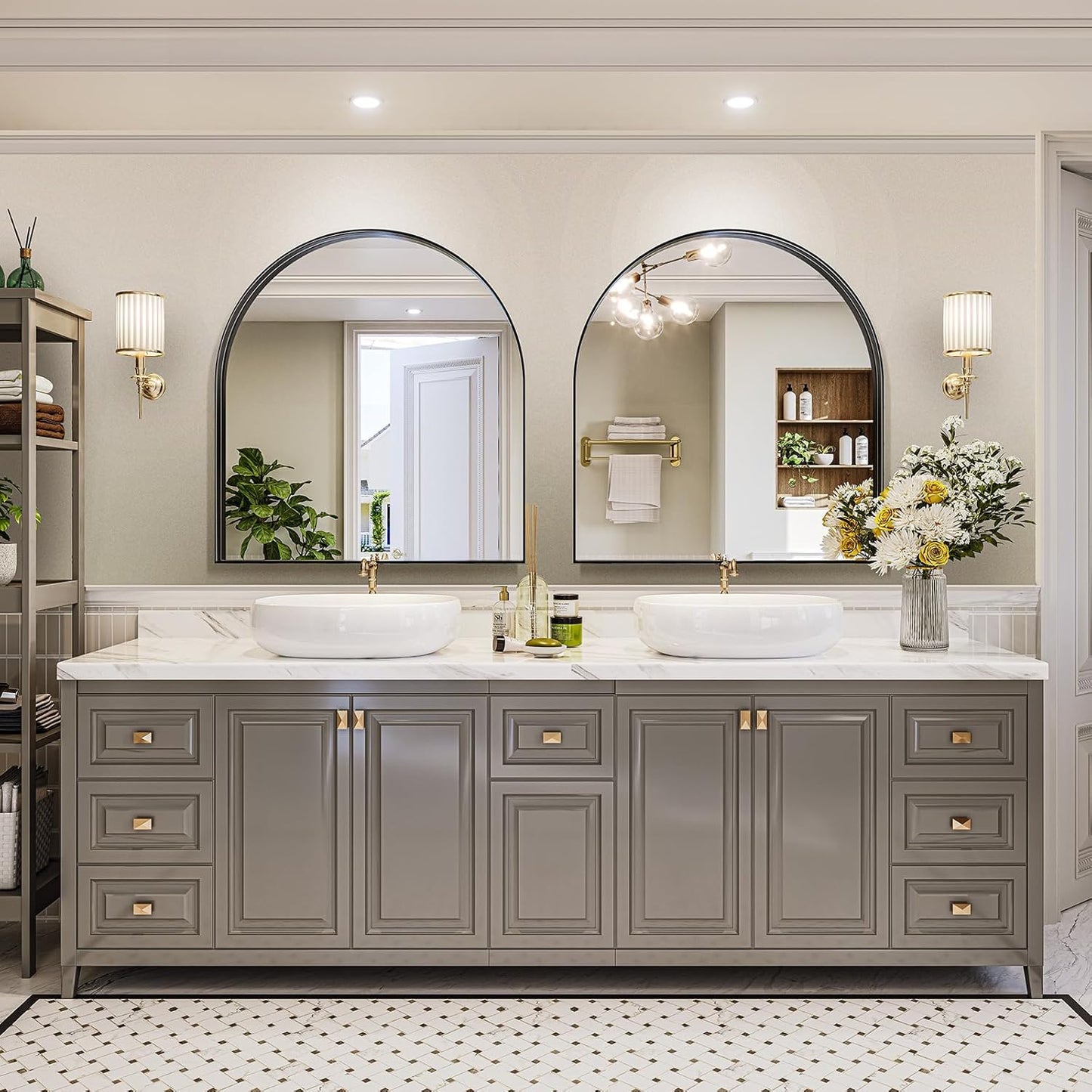 Brightify Arched Mirror, 31 x 33 Inch Black Arch Mirror, Metal Frame Black Arched Wall Mirror, Arched Top Bathroom Vanity Mirror for Living Room Bedroom Mantel Entryway Hallways