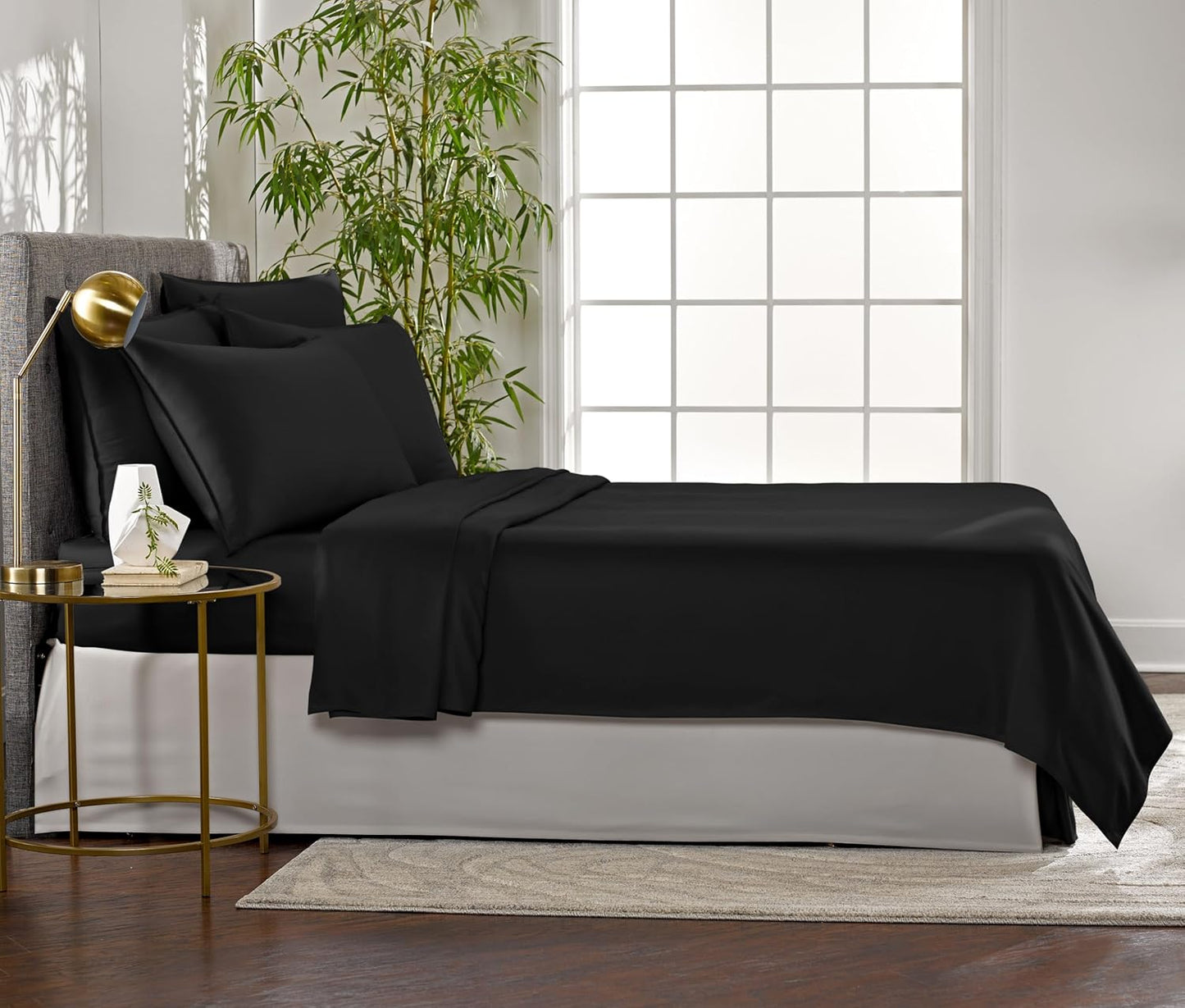 Full Sheets by Pure Bamboo, Genuine 100% Organic Viscose Derived from Bamboo Bed Sheet Set, Luxuriously Soft & Cooling, Double Stitching, Lifetime Quality Promise (Full, Black)