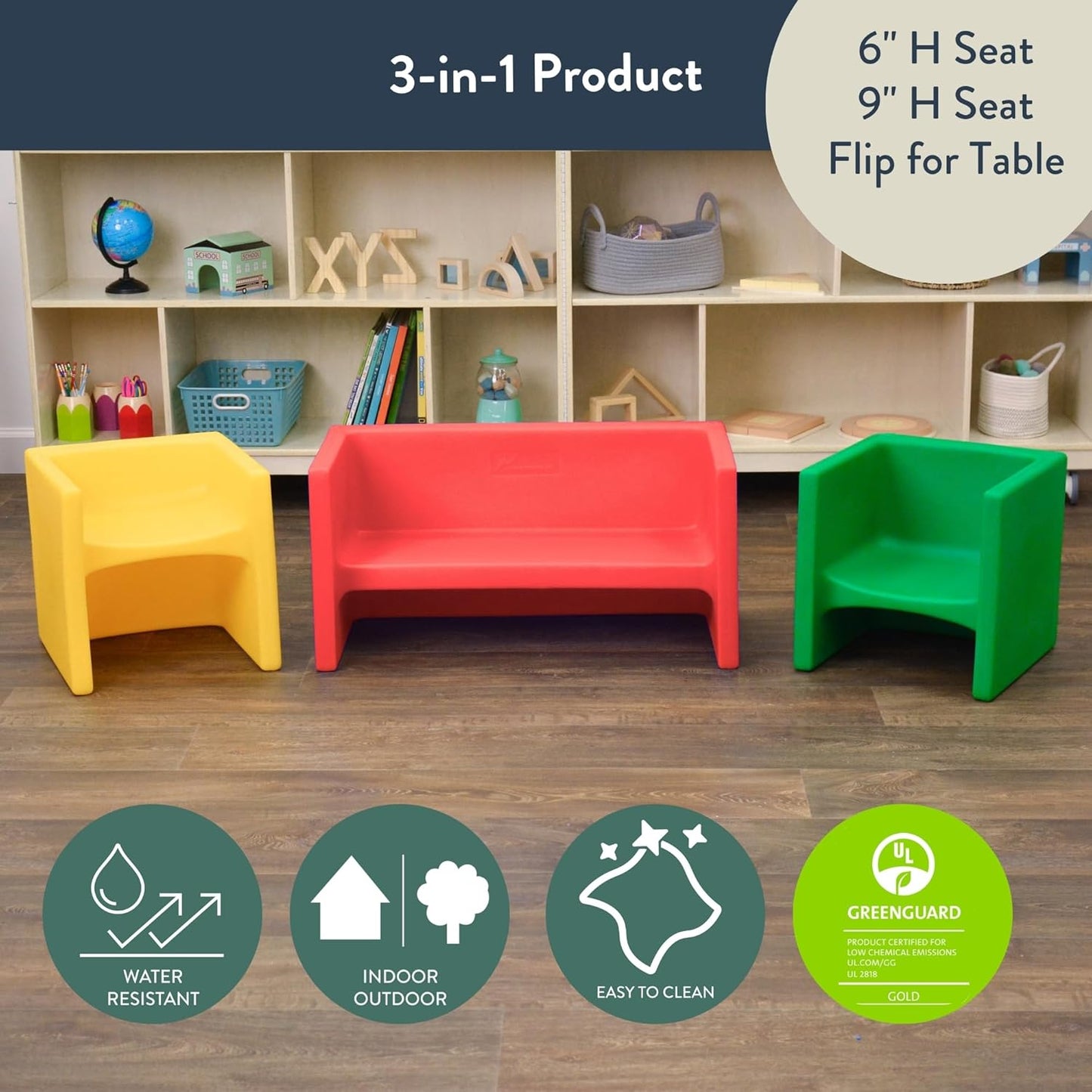 Children's Factory Adapta-Bench, CF910-028 Red, Kids Flexible Seating, Classroom, Preschool and Daycare Furniture, Indoor or Outdoor Toddler Chairs