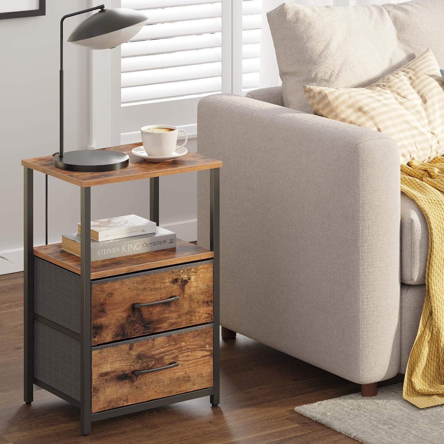 TUTOTAK End Table, Night Stand, Side Table, Nightstand with Cloth Drawer, Bedside Table for Livingroom, Bed Room, Brown TB01BB087