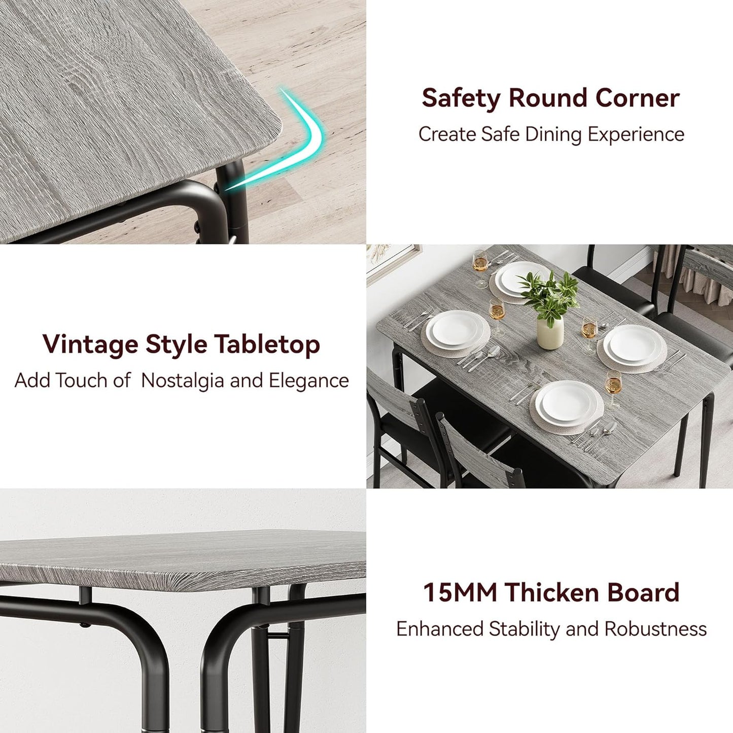 Dining Table for 4, Small Table and Chairs Set of 4, Square Dinette Set for 4, 5 Piece Kitchen & Dining Room Sets for Small Space (Oak, Table with 4 Upholstered Chairs)